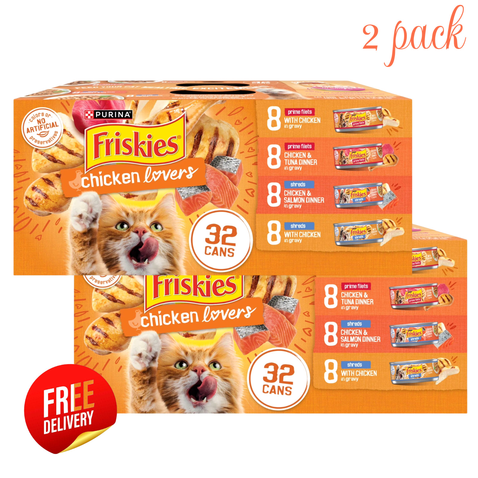 Purina Friskies Chicken Lovers Variety Pack Wet Cat Food Gravy 64 Cans