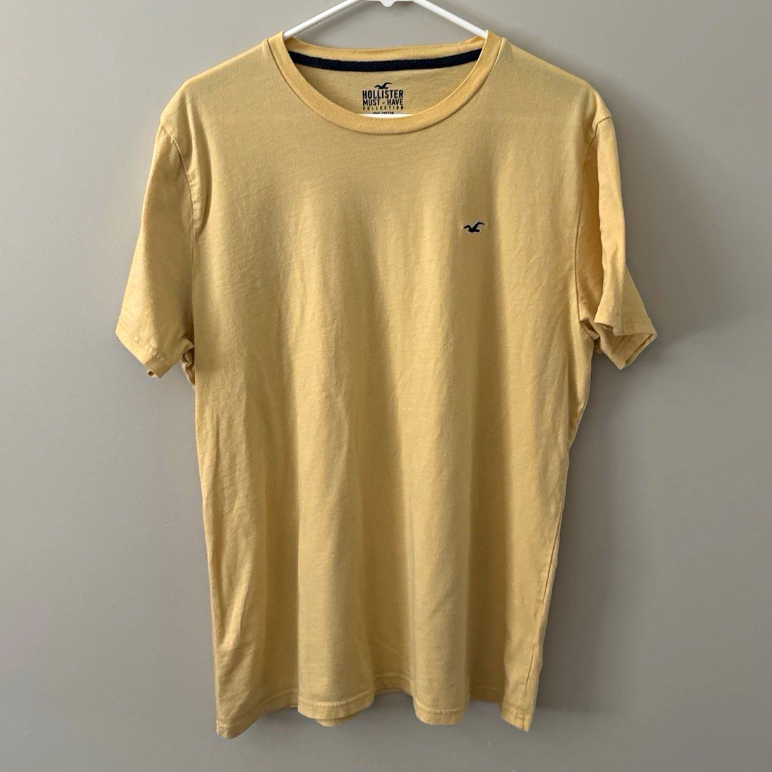 Hollister Must-Have Collection Men\'s XL Crew Neck Logo Cotton Knit T-Shirt Beige