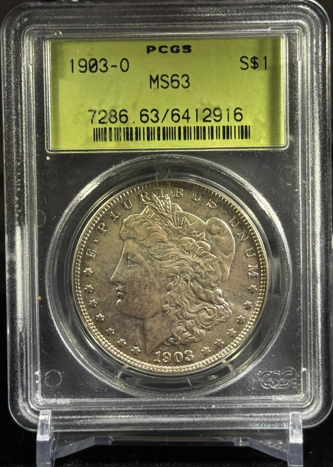 1903 O MORGAN PCGS MS63 OLD GREEN HOLDER **RESUBMIT?**BETTER NEW ORLEANS DATE** 1903 O MORGAN PCGS MS63 OLD GREEN HOLDER **RESUBMIT?**BETTER NEW ORLEANS DATE**