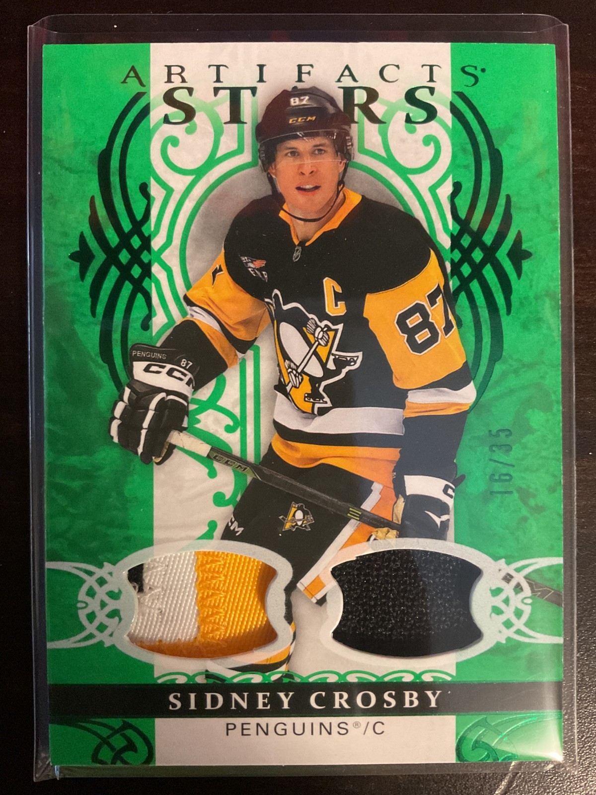 Sidney Crosby 2026-27 UD Artifacts Emerald 3-Color Game Used Jersey Patch #16/35
