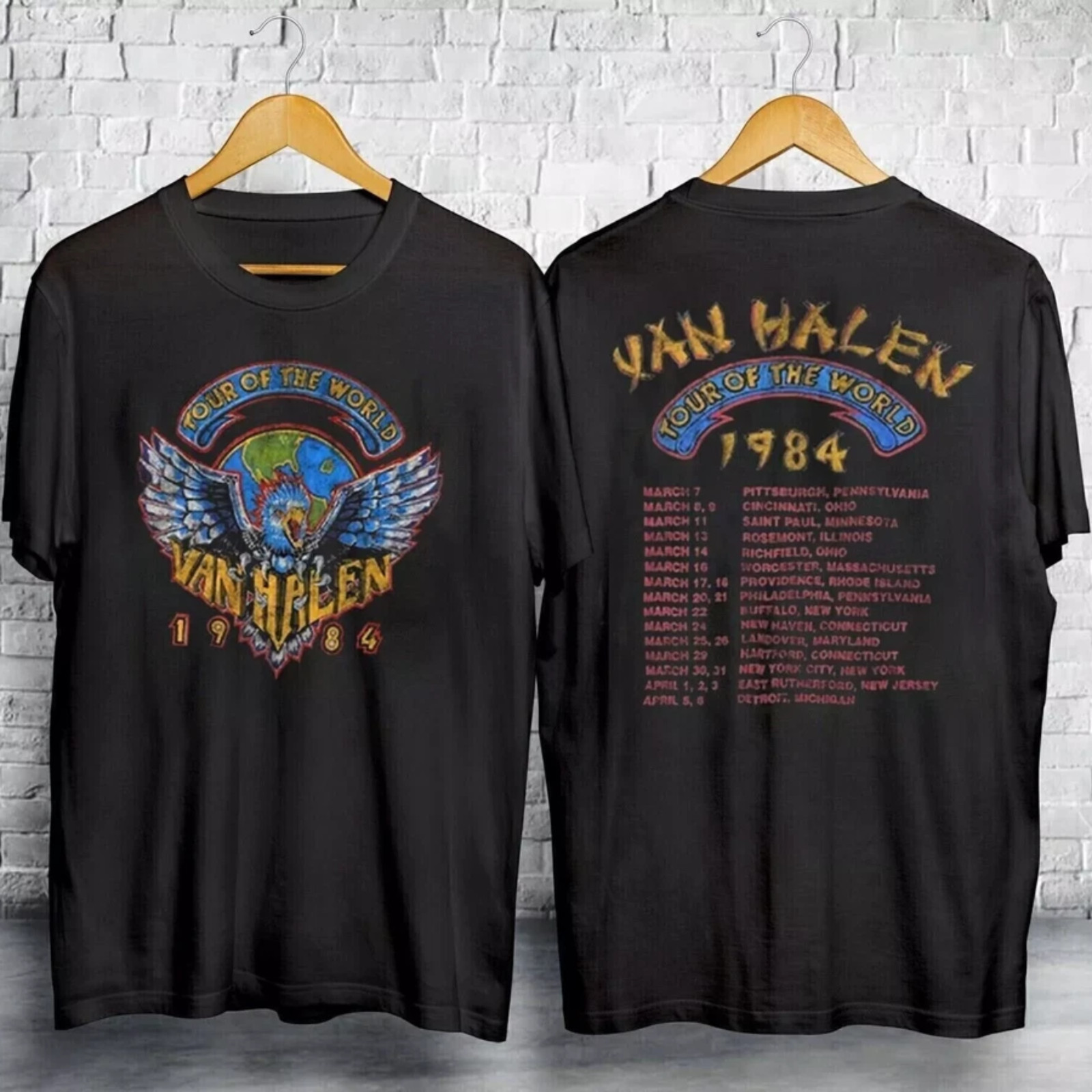 Vtg Van Halen 1984 World Tour Double Sided Rock Concert T-Shirt S-5XL