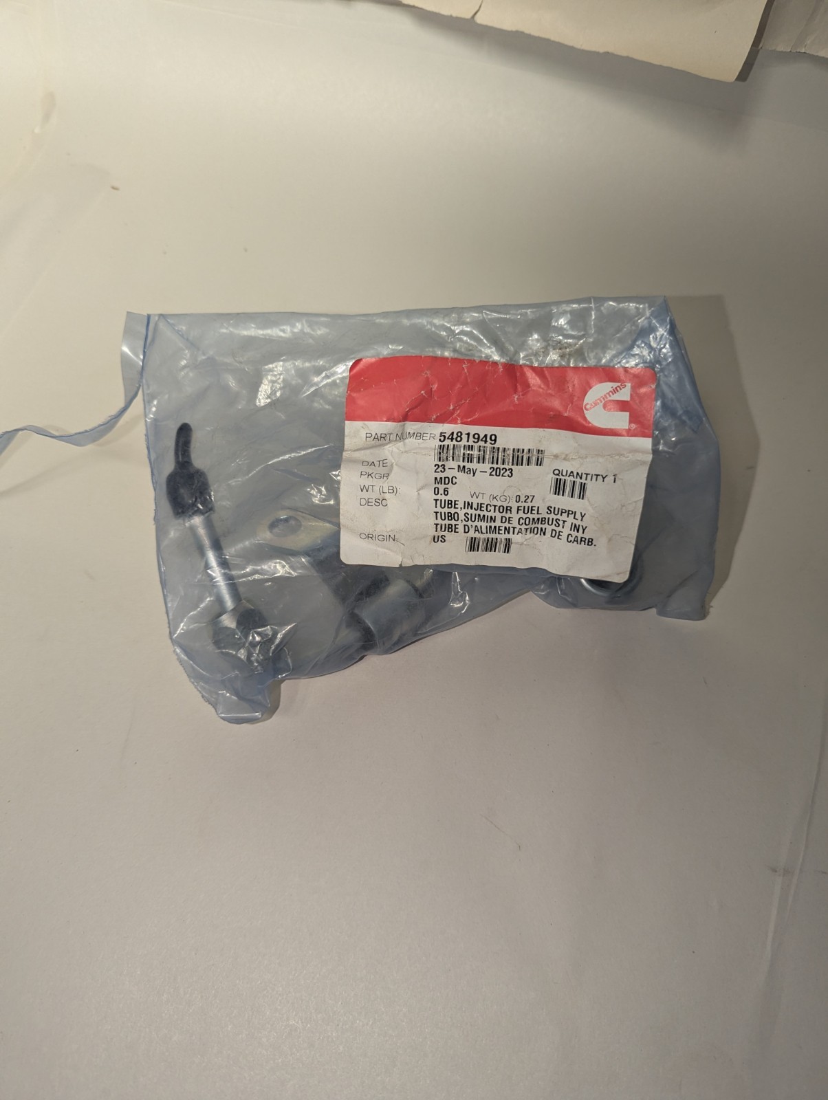 Cummins OEM Injector Fuel Supply Tube 5481949 NOS SEALED  