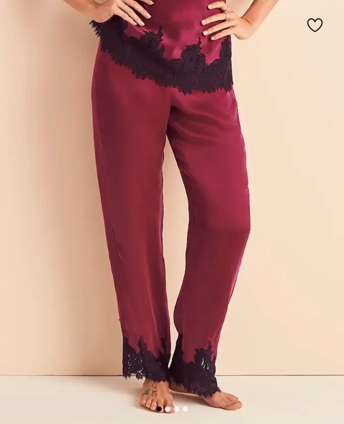 Adore Me Small Red Vegan Silk PJ Pant with Black Lace Trim