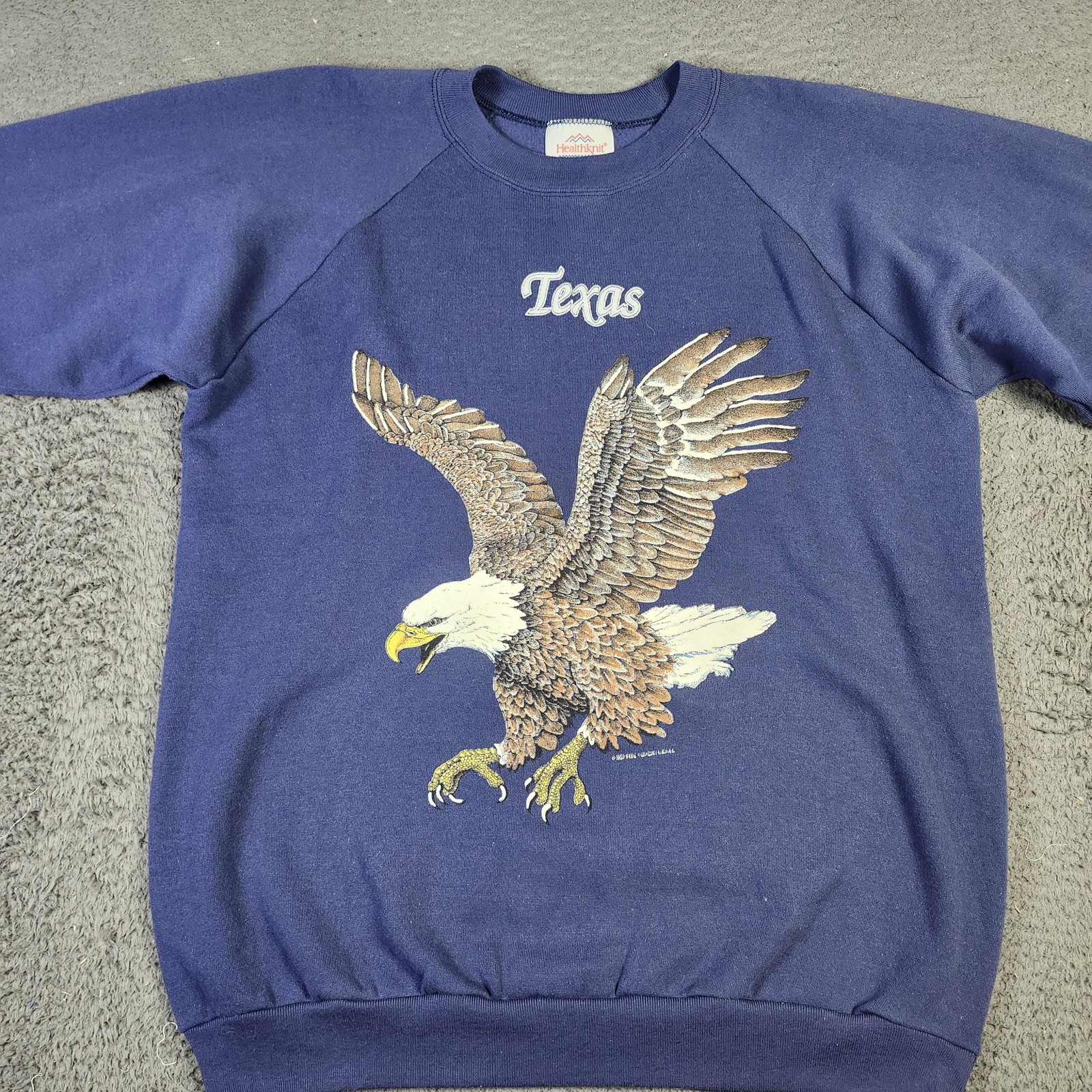 VINTAGE Healthknit Sweatshirt Mens XL Texas Bald Eagle 50/50 Made USA Raglan 80s