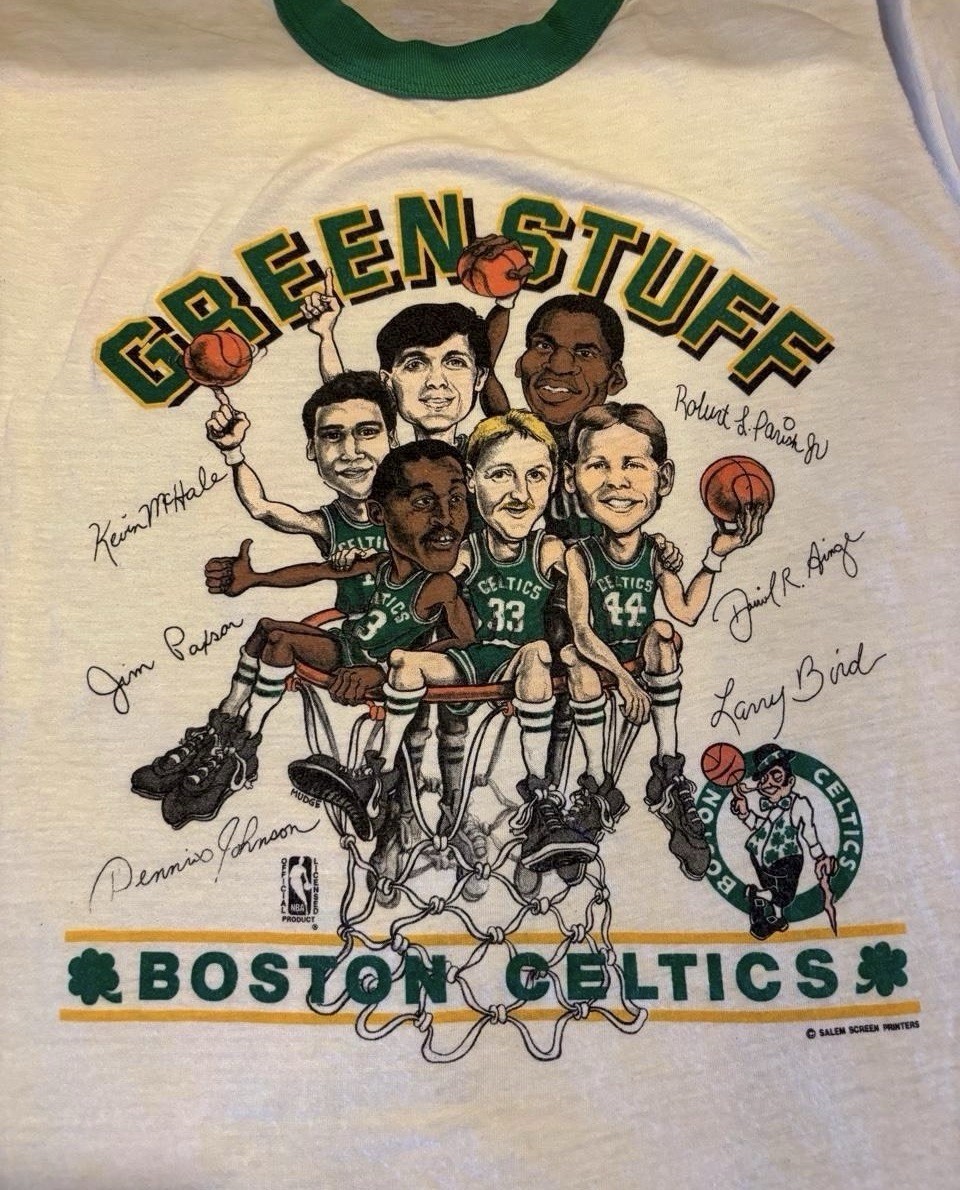 Vintage 70\'s/80\'s Boston Celtics \'Green Stuff\' Ringer T-Shirt. 