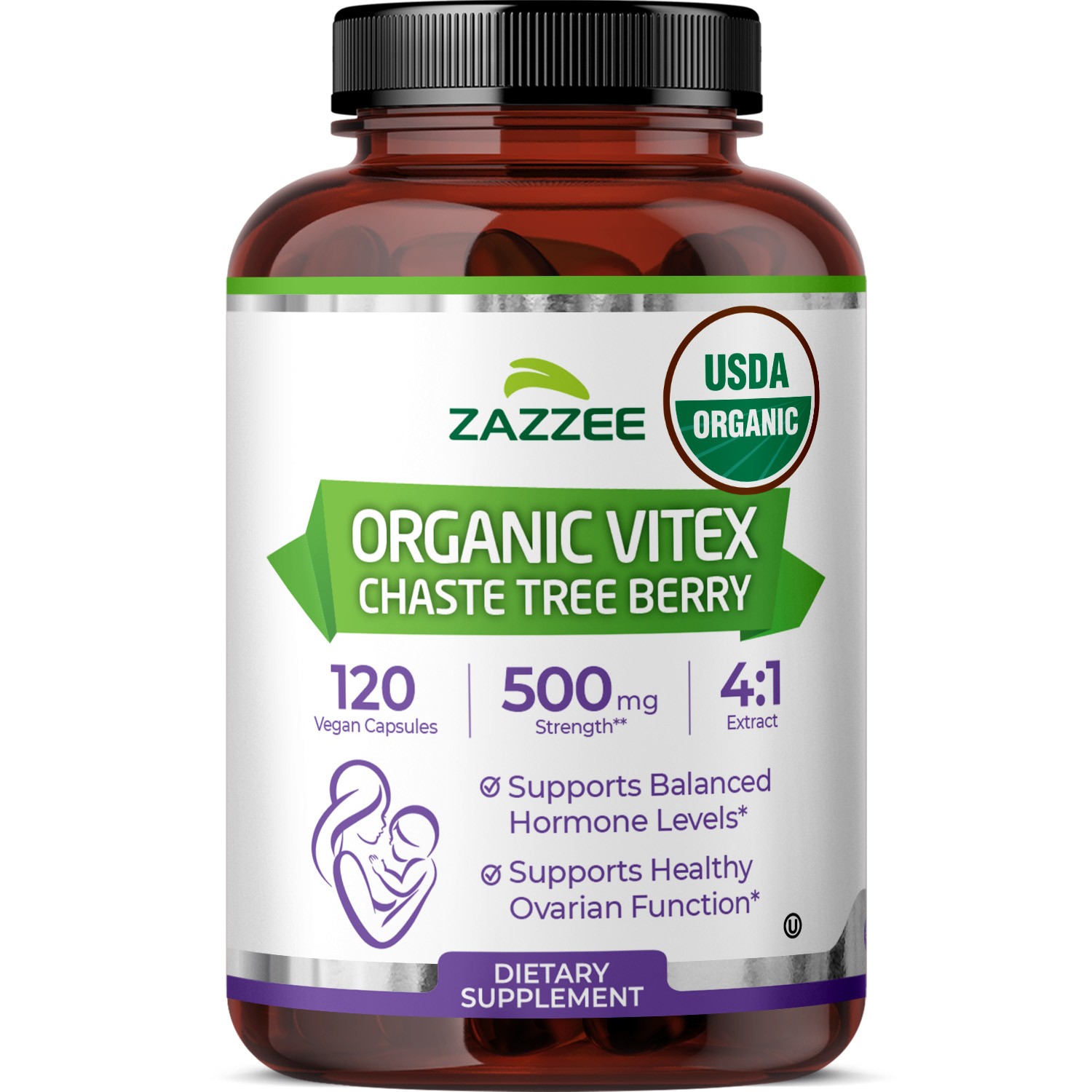 Zazzee USDA Organic Vitex, 500 mg Strength, 120 Vegan Capsules, Kosher