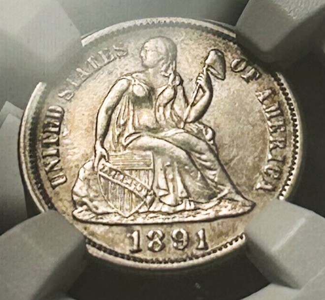 1891 O Seated Liberty Silver Dime 10c Strong Luster High Grade Fresh NGC AU-55