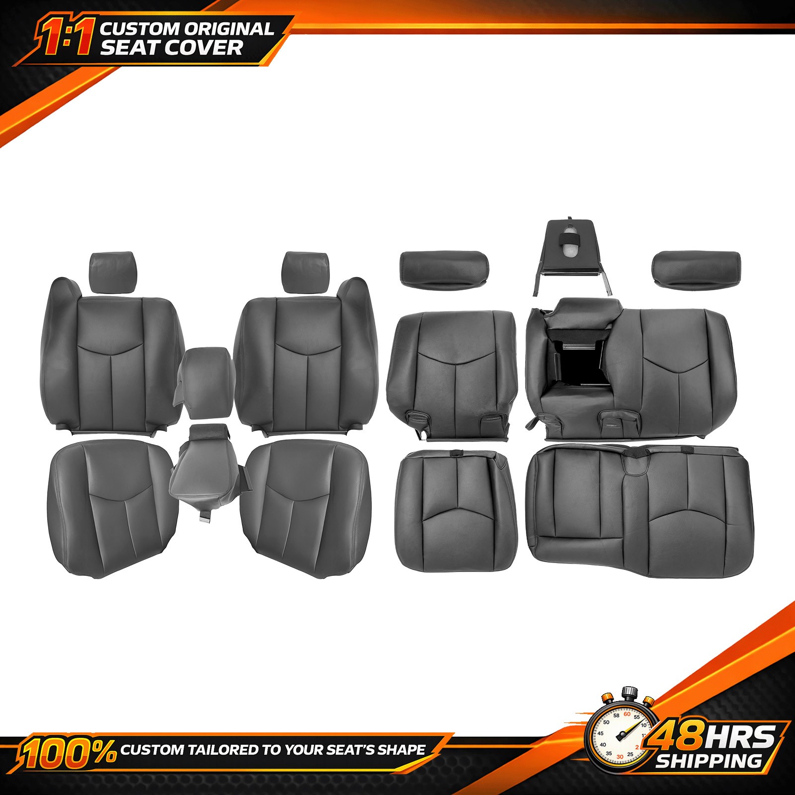 For 2003 to 2006 GMC Yukon Sierra Silverado Front & Rear Row Full Set Dark Gray