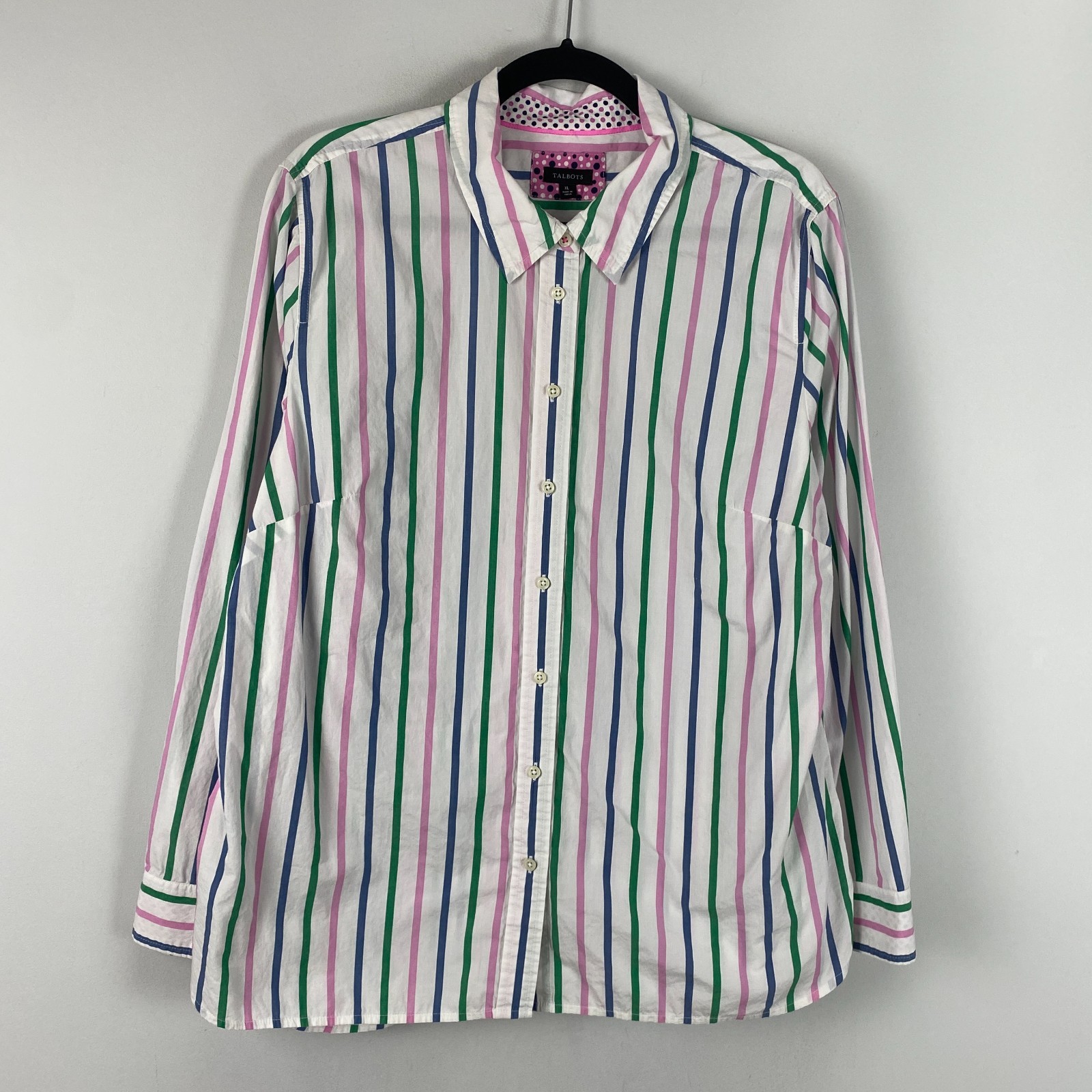 Talbots Button Up Shirt Size XL Multicolor Stripe Cotton Long Sleeve Collared