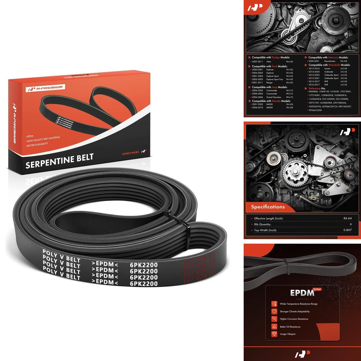 A-Premium Serpentine Belt 6-Rib 86.64 in
