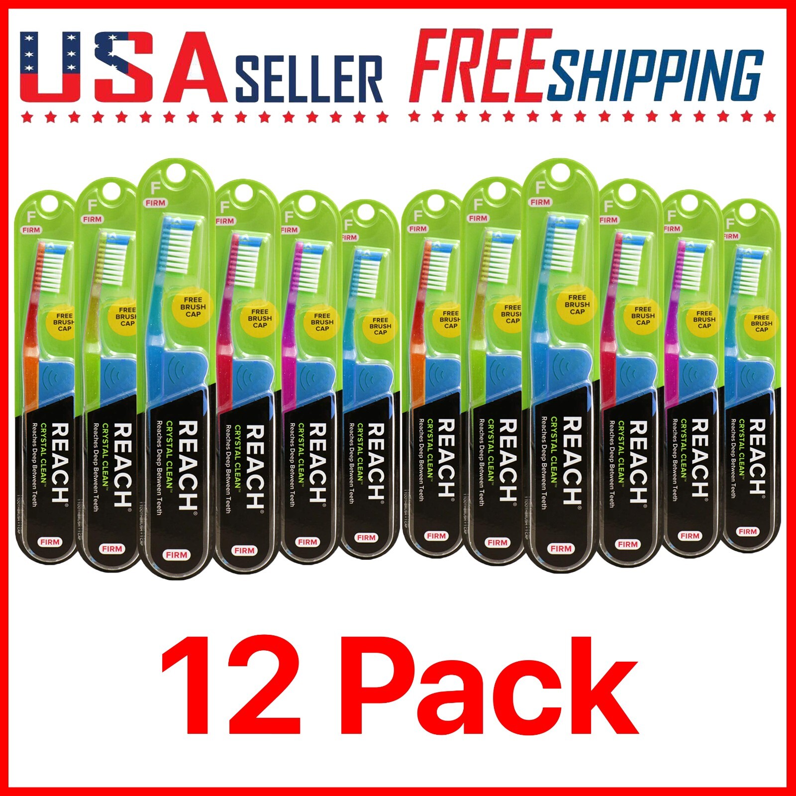Reach Crystal Clean Toothbrush FIRM x 12 Pack with Free Travel Cap Firm Bristles Reach Crystal Clean Toothbrush FIRM x 12 Pack with Free Travel Cap Firm Bristles