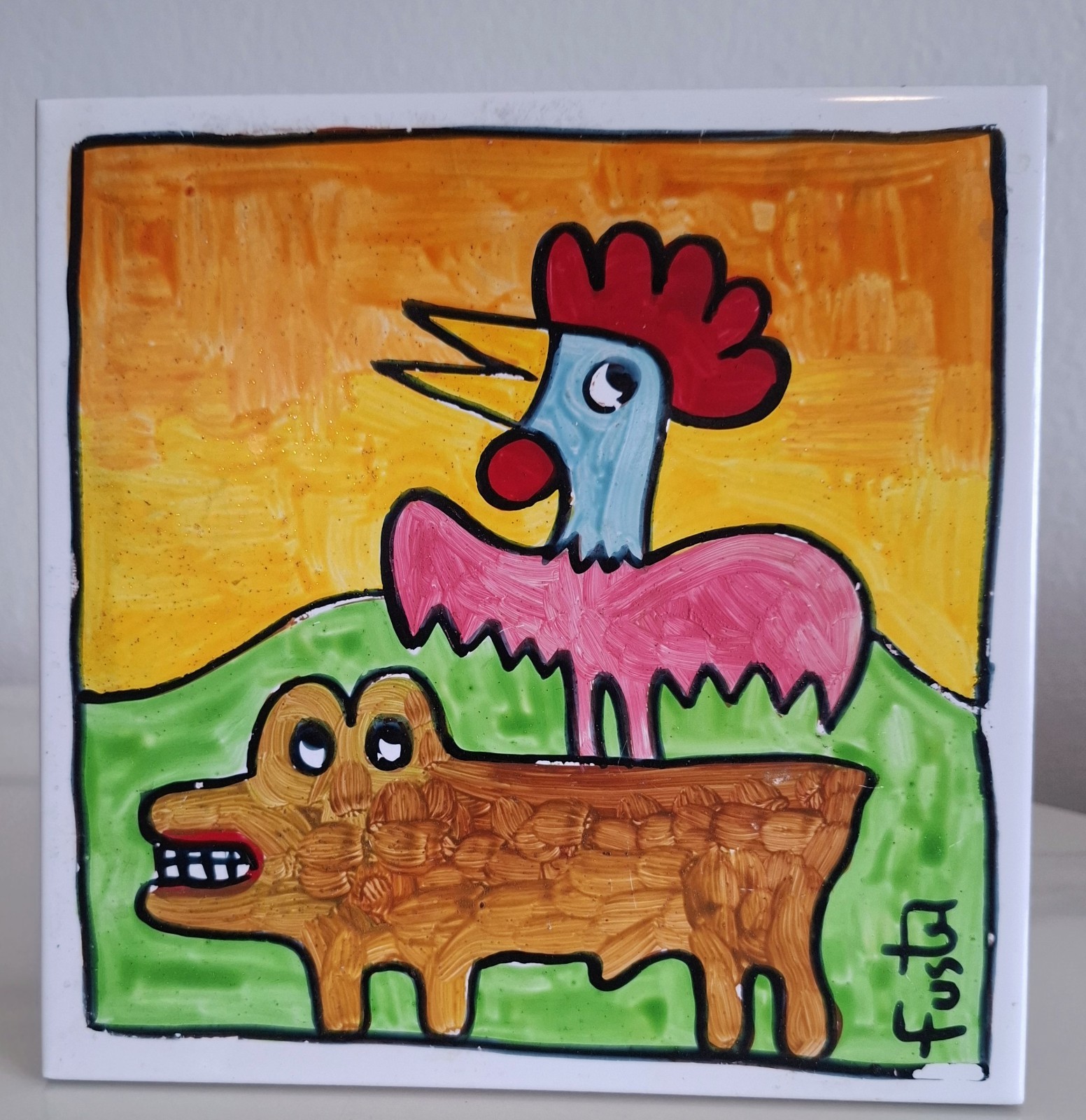 Hand-painted Ceramic tile by the Cuban artist José Antonio Rodríguez  Fuster .