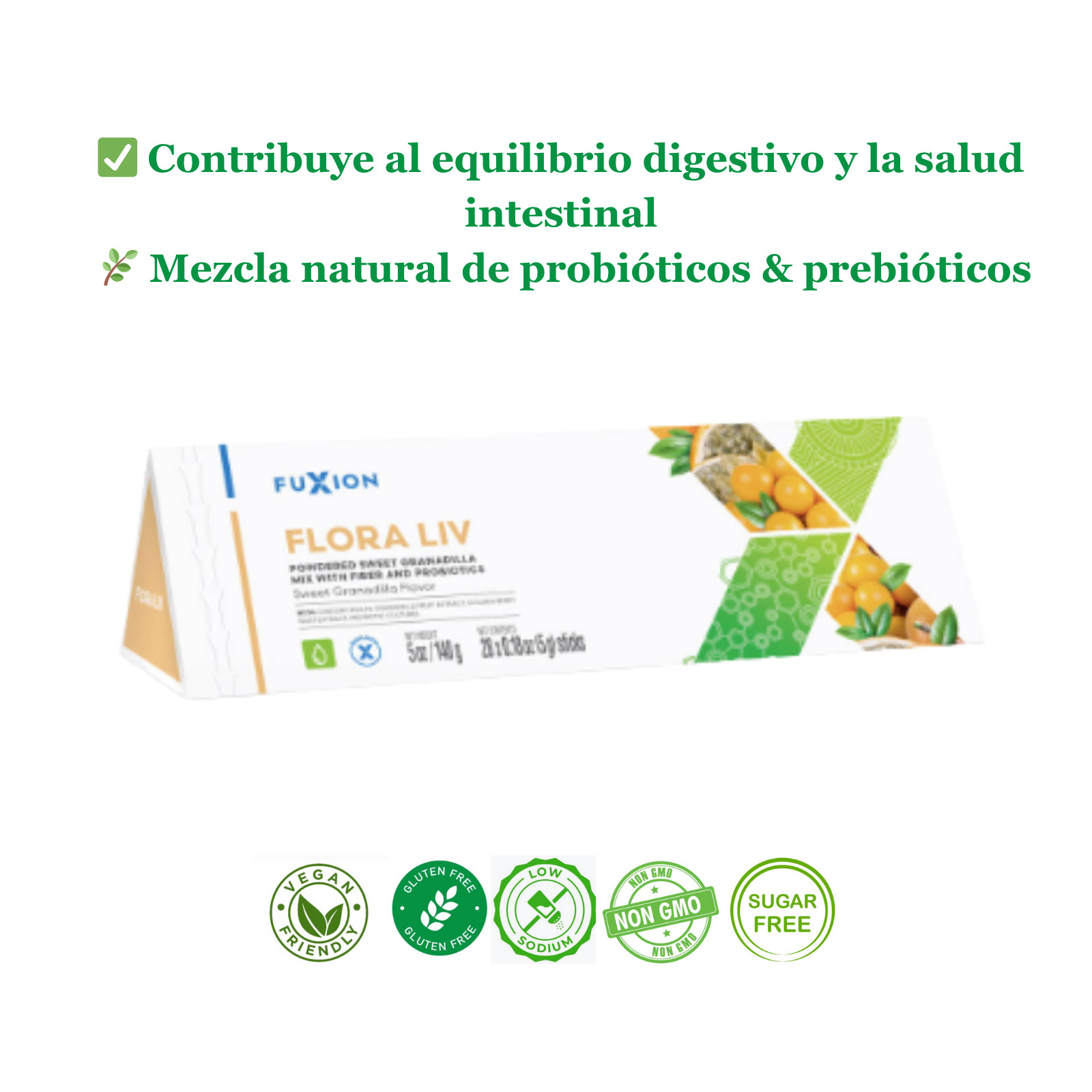 FuXion Flora Liv Suplemento Probiótico Prebiótico Para Salud Digestiva 28 Sticks