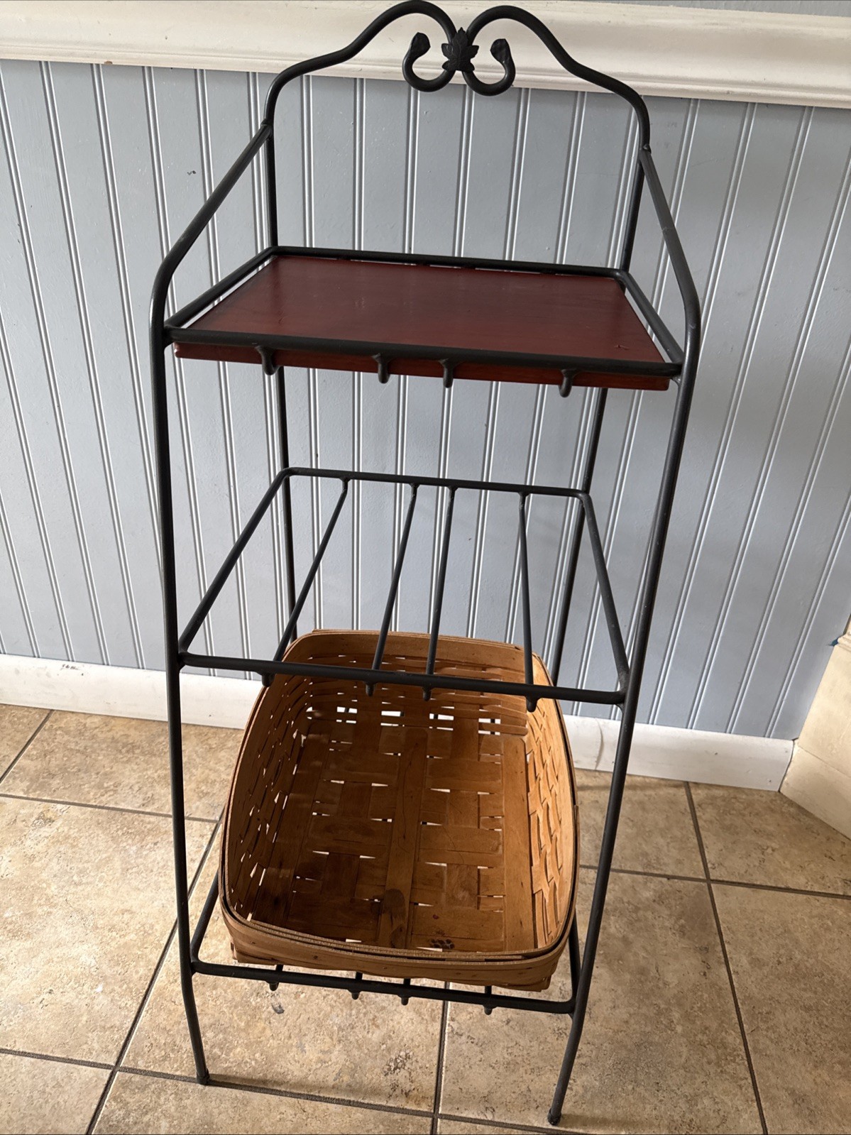 LONGABERGER Wrought Iron 3 Tier Basket Bin Rack Stand with 1 Basket