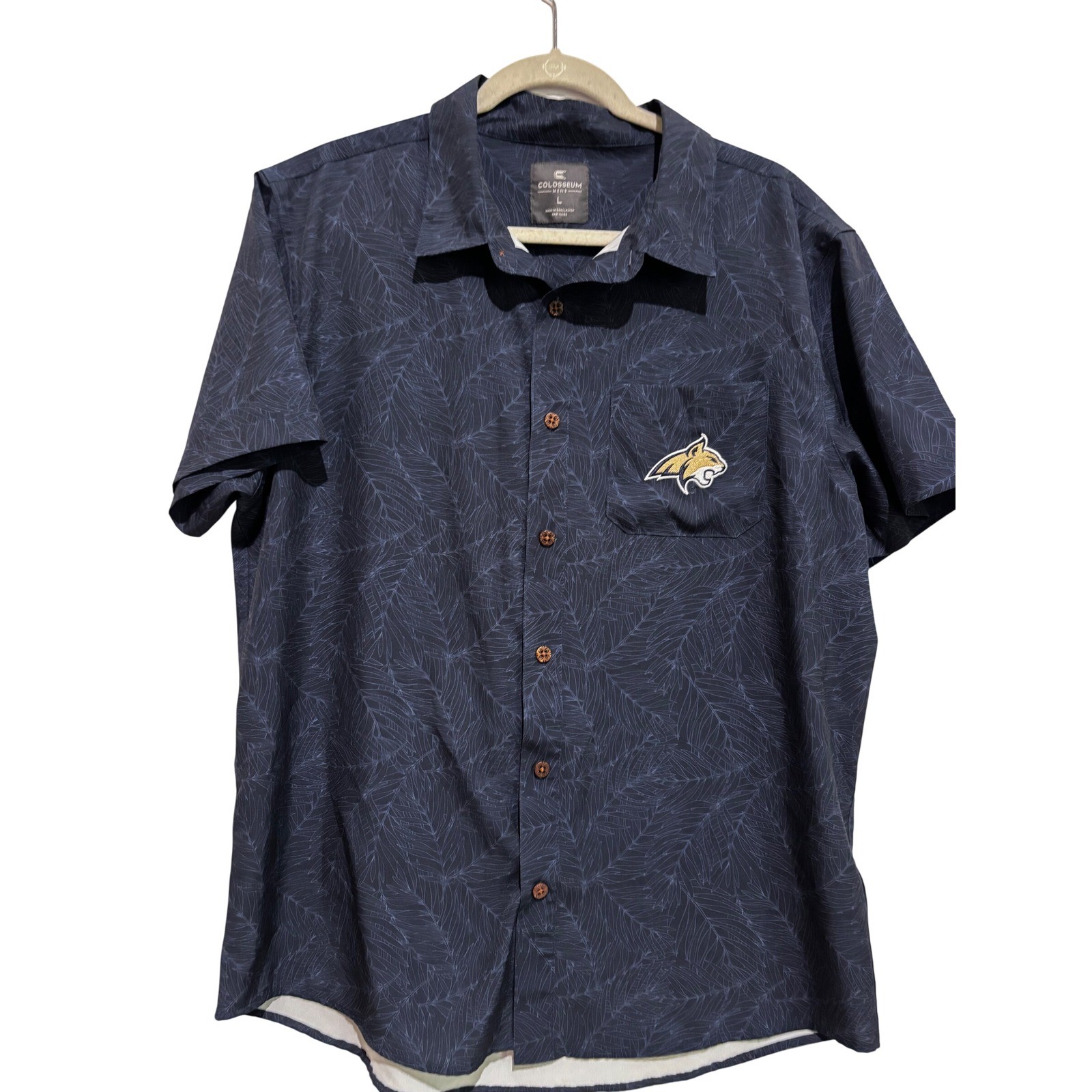 Colosseum Texas State Bobcats Navy Leaf Print Button Down Collar Shirt sz L golf