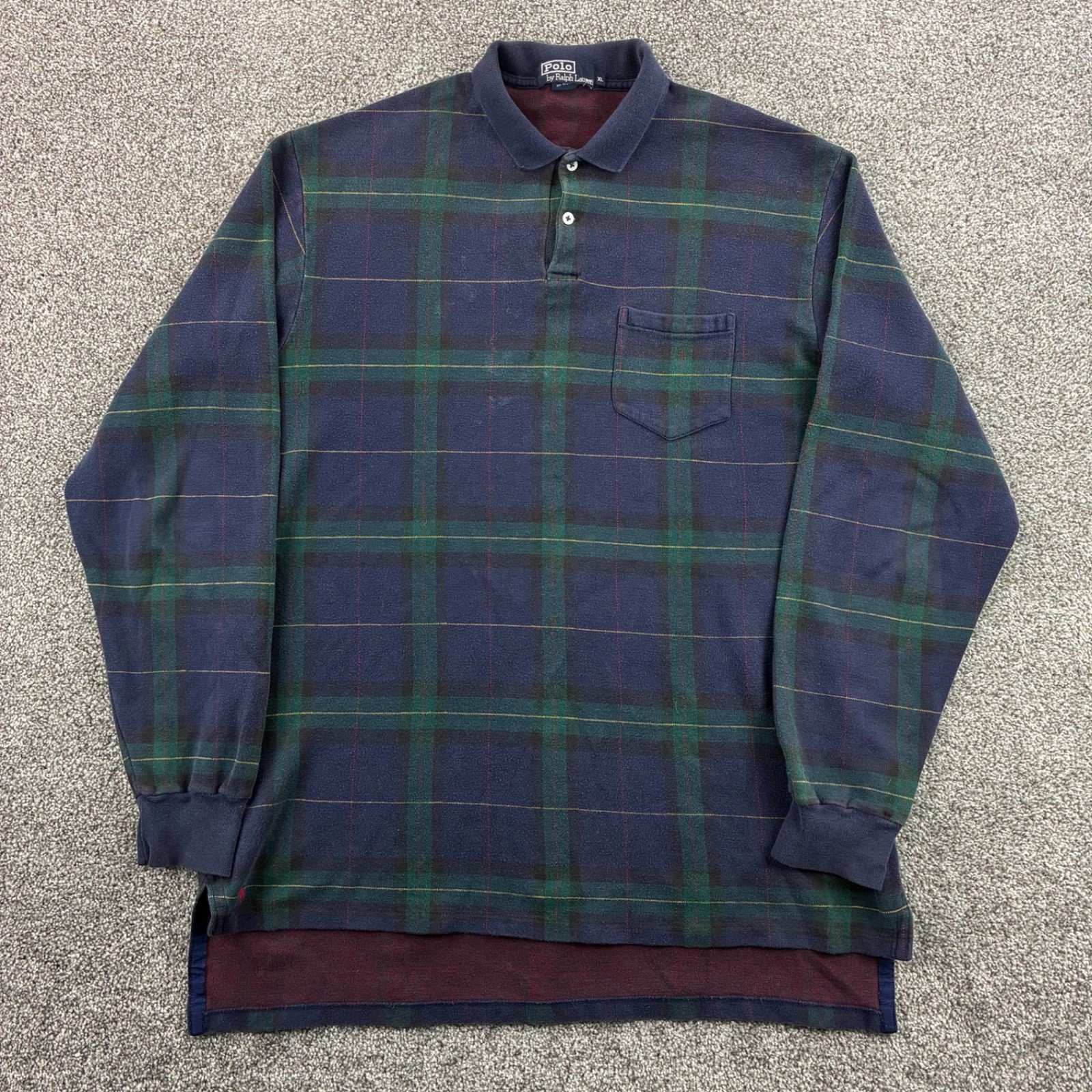 Vintage Polo Ralph Lauren Rugby Shirt Mens XL Blue Green Tartan Plaid Polo