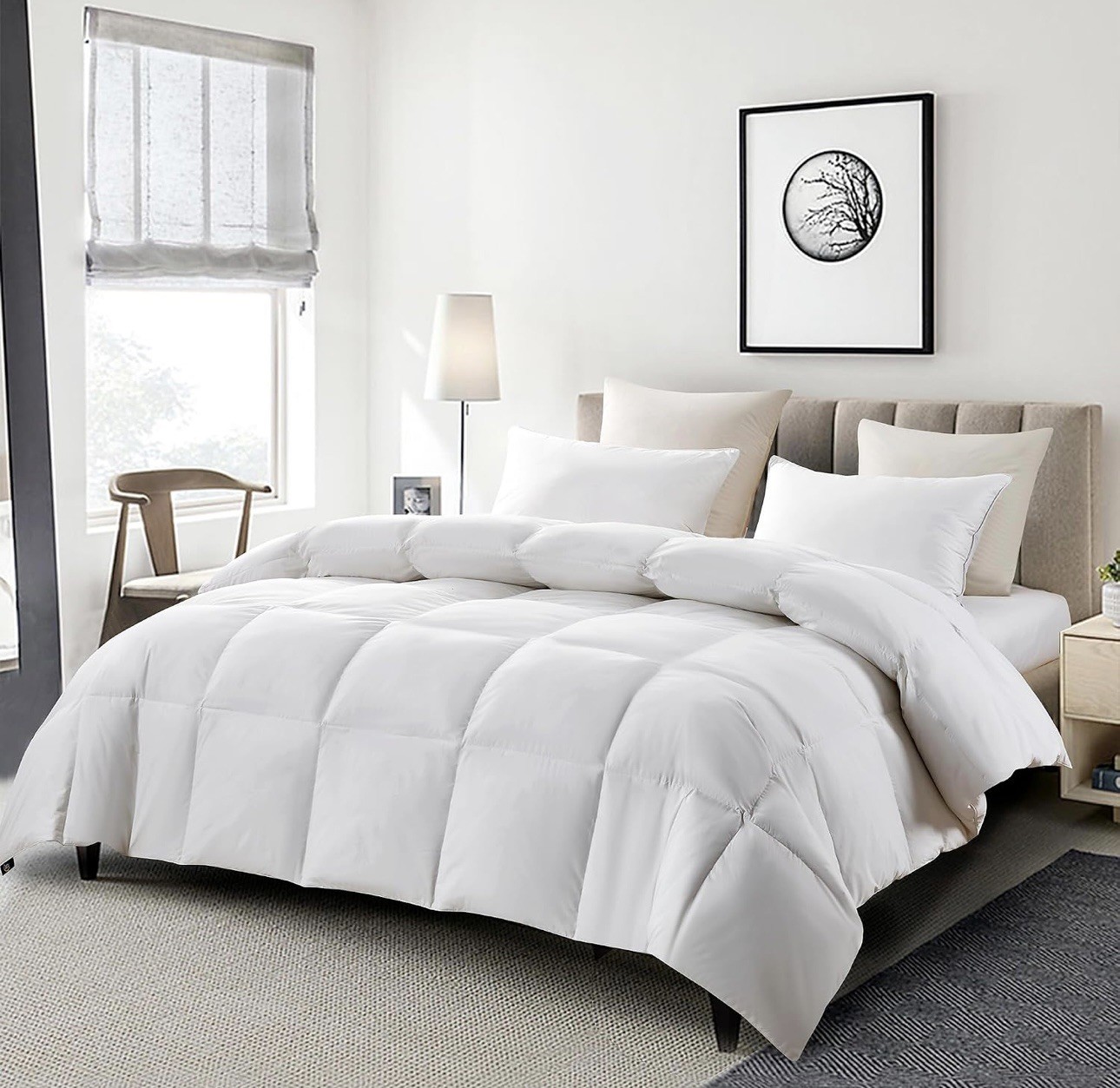 SERTA Goose Feather down Fiber Comforter King Size 106X90 100% Cotton Cover ⚪️