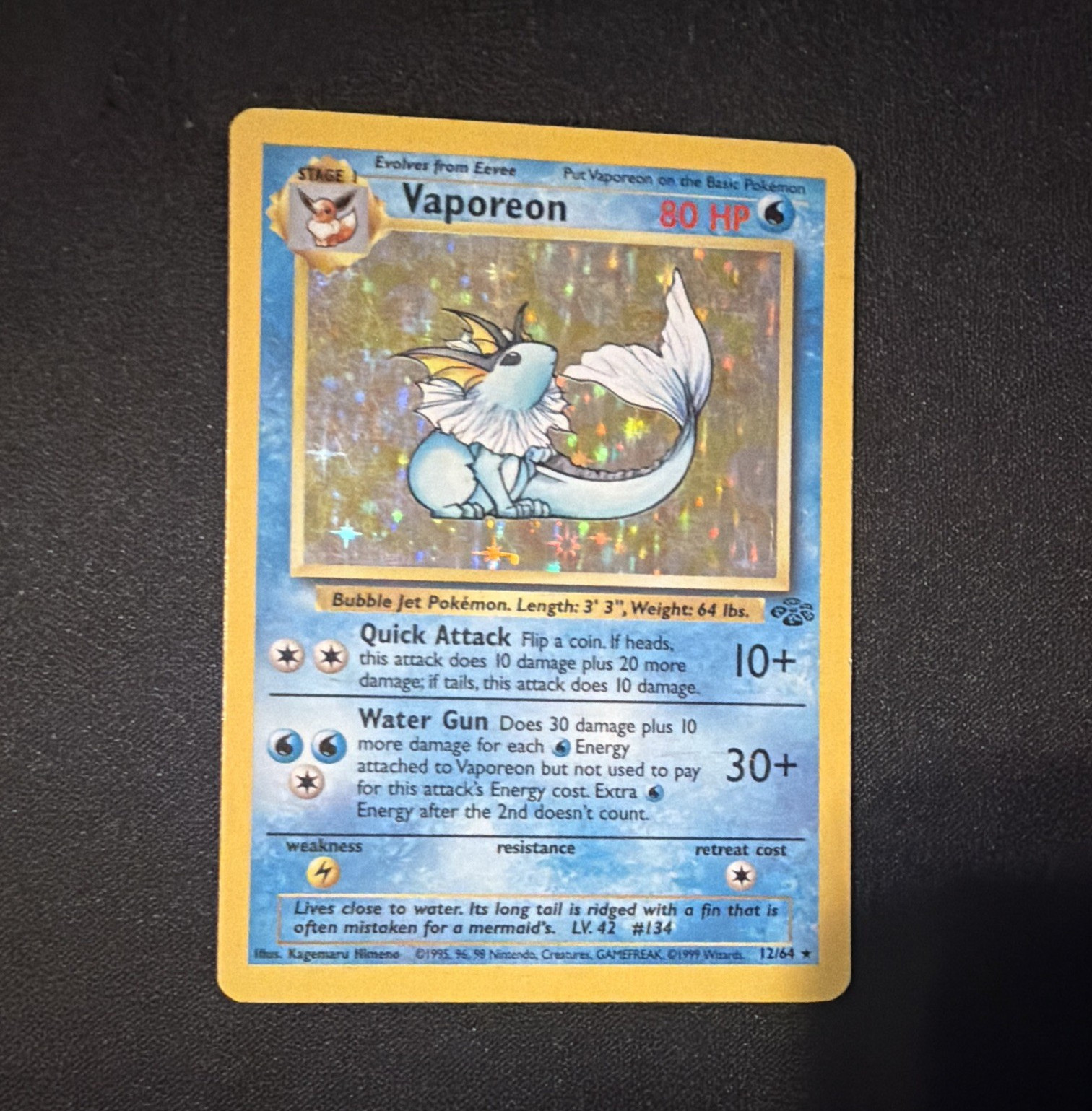 Wizards of the Coast Pokemon TCG Vaporeon 12/64 Jungle Holo Rare English 80HP
