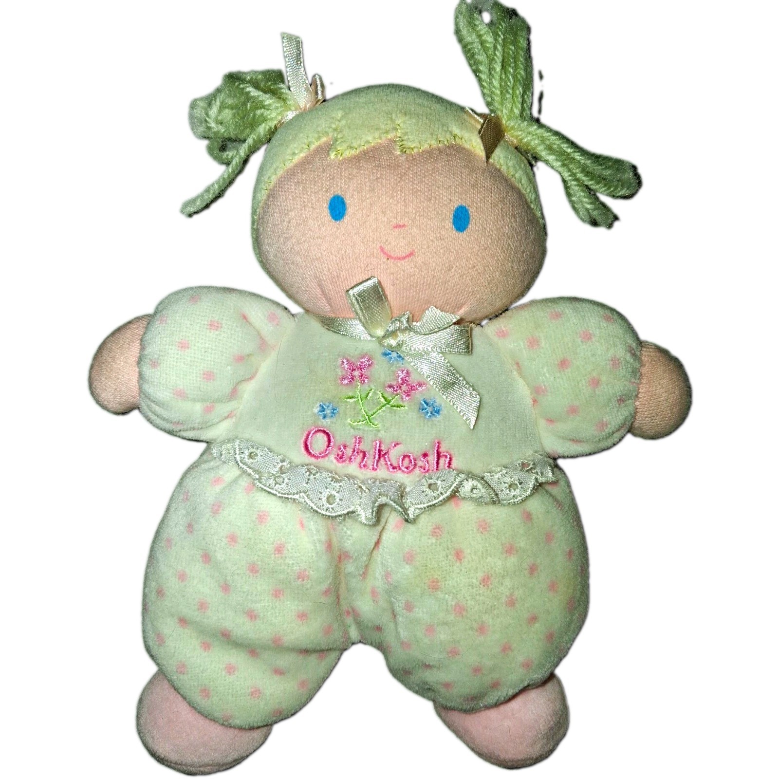 Vintage Y2K 2000 OshKosh Baby Doll Velour Pink White Yellow Yarn Hair Rattle Vintage Y2K 2000 OshKosh Baby Doll Velour Pink White Yellow Yarn Hair Rattle