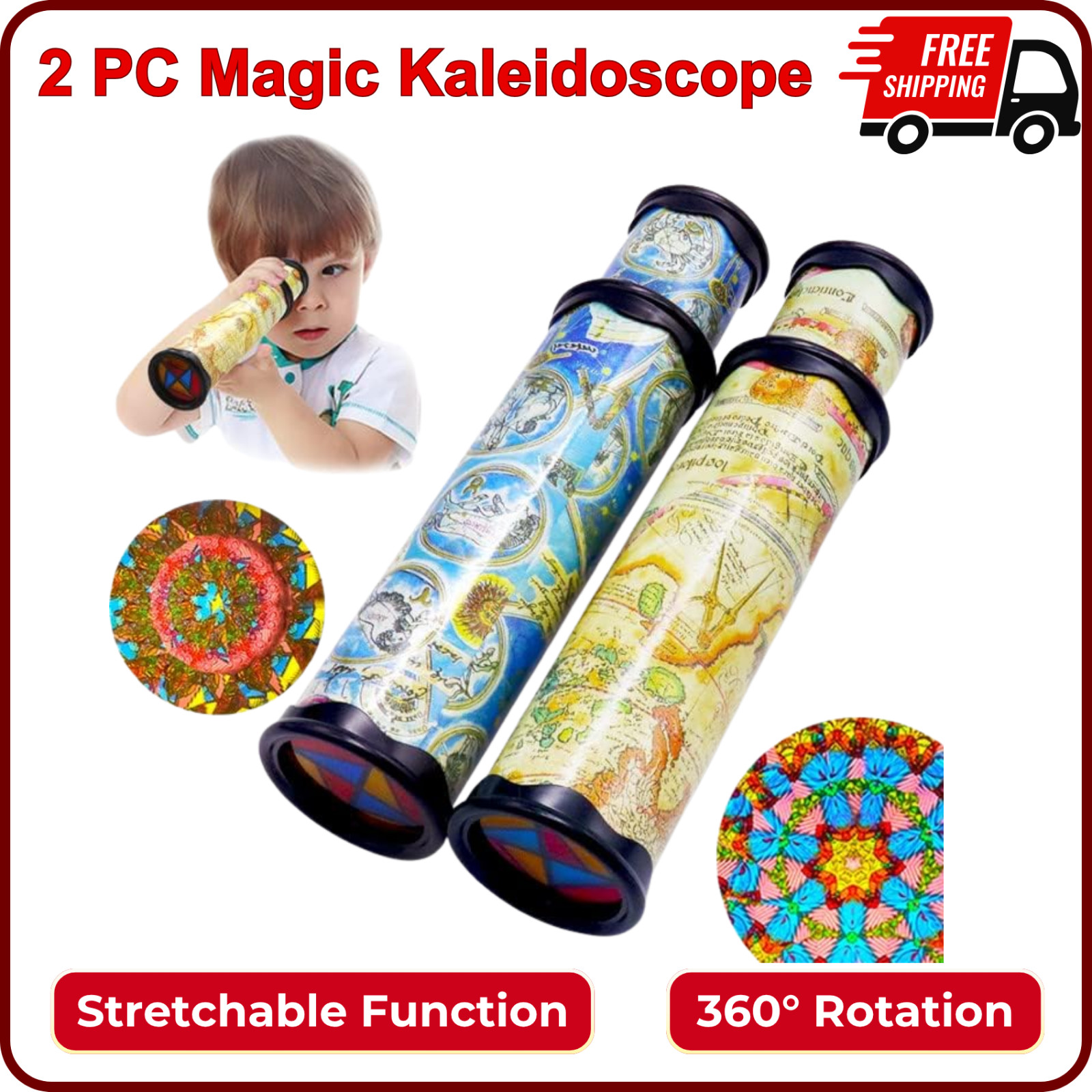 2 PCS Magic Kaleidoscope, Old World Kaleidoscope Classic Toys, Stretchable Long