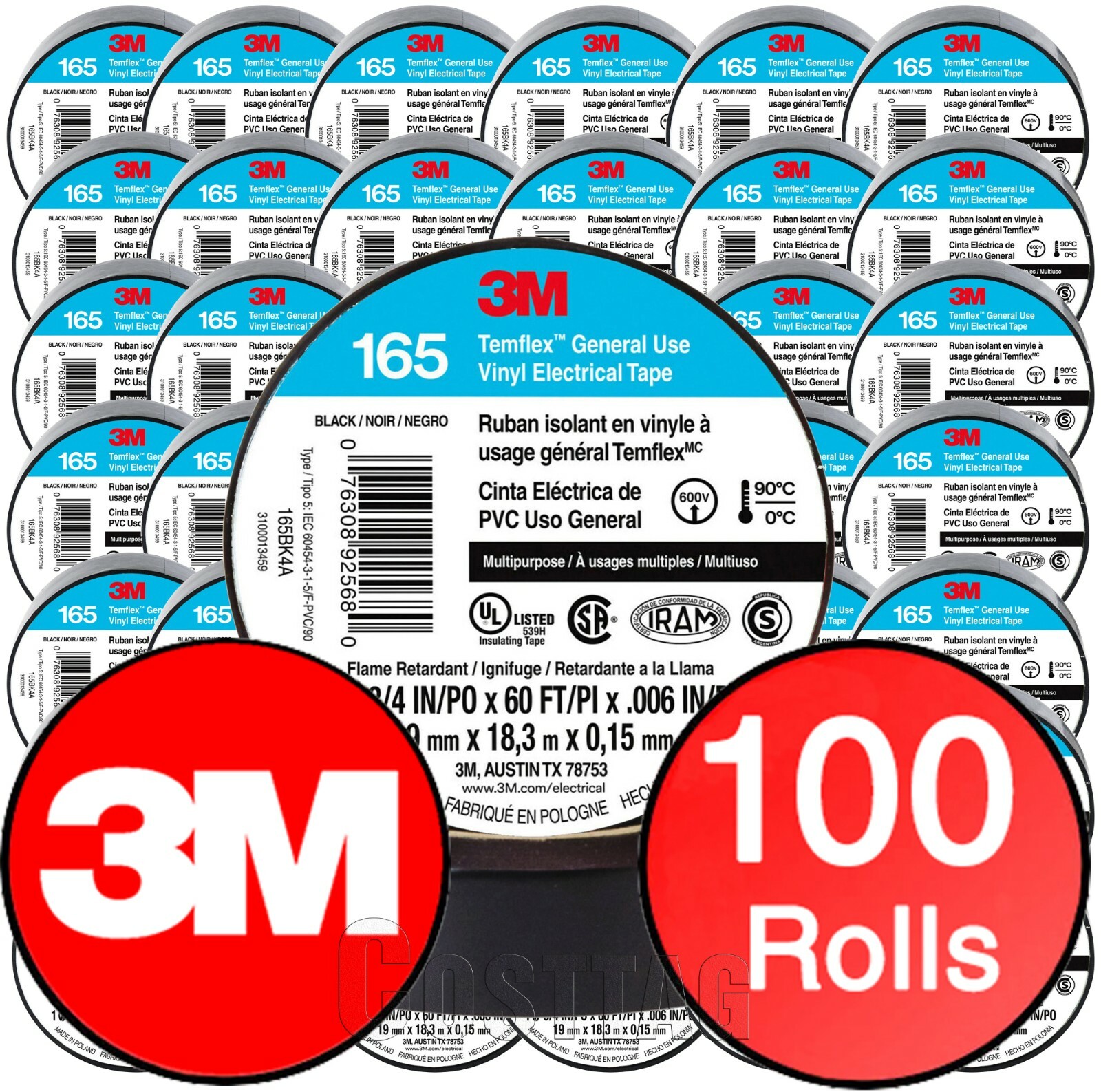 3M Temflex Vinyl Electrical Tape 165 Multi-purpose 3/4\ 3M Temflex Vinyl Electrical Tape 165 Multi-purpose 3/4\