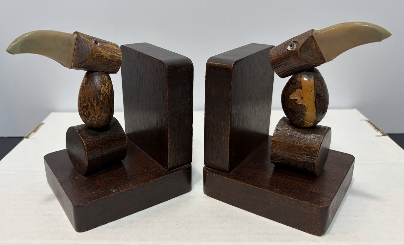 Art Deco Coquilla Nutbird Bookends Pair Vintage YZ Dunhill Style Carved Horn 5\
