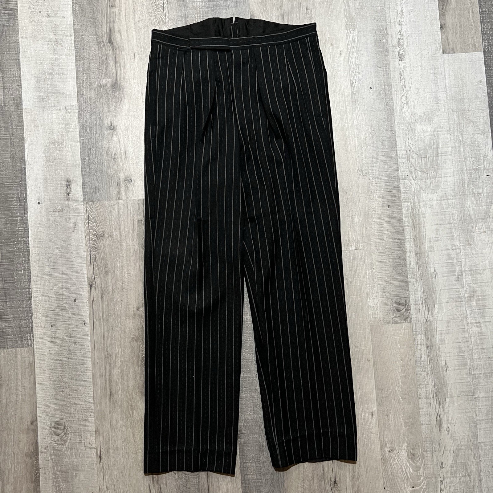 VTG 30s/40s F.R. Tripler & Co Pinstripe Black Suspender Trousers Pleated Pants VTG 30s/40s F.R. Tripler & Co Pinstripe Black Suspender Trousers Pleated Pants