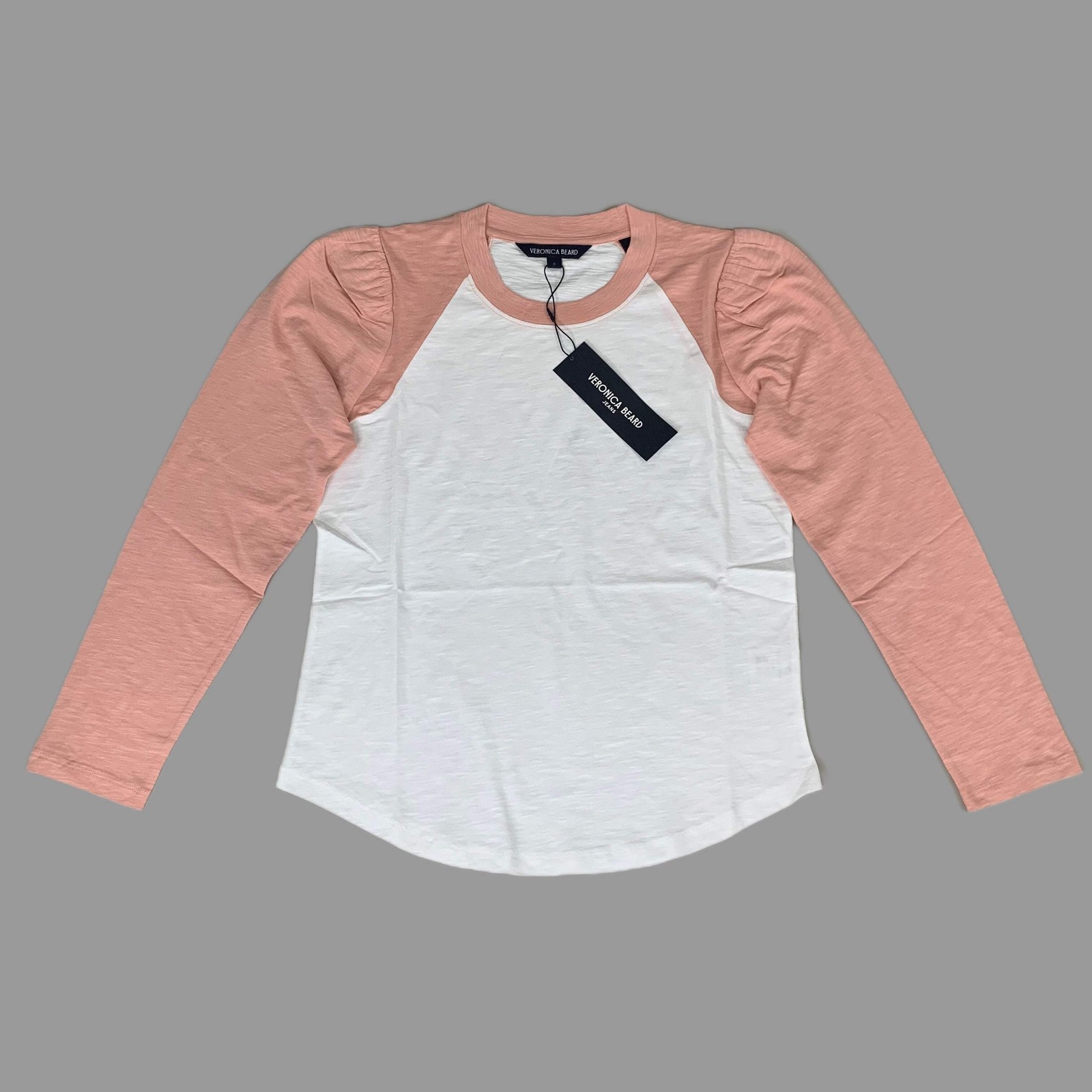 VERONICA BEARD Jeans Women\'s Mason Baseball Tee Sz-S Rosebloom/White
