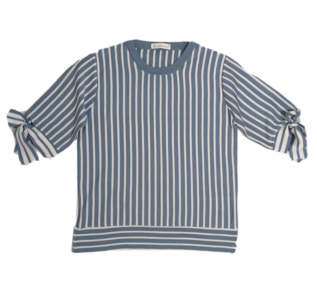 Macy Mccoy Blue White Striped Top Bow Sleeves Blouse Cotton Blend Macy Mccoy Blue White Striped Top Bow Sleeves Blouse Cotton Blend