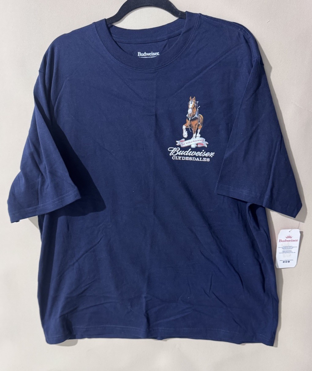 NEW Budweiser Men\'s King Of Beers Clydesdales Navy Blue Graphic T-Shirt Size XL