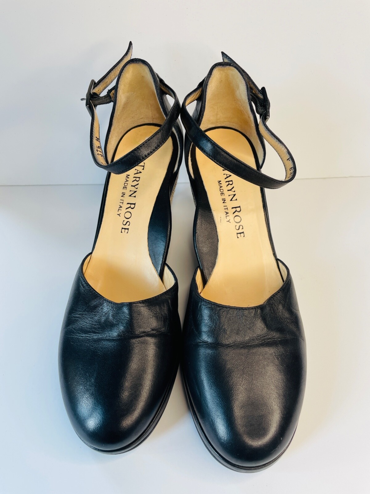 EUC TARYN ROSE*SOFT BLACK LEATHER ANKLE STRAP WOVEN WEDGE HEEL SHOES*37.5 7.5 EUC TARYN ROSE*SOFT BLACK LEATHER ANKLE STRAP WOVEN WEDGE HEEL SHOES*37.5 7.5