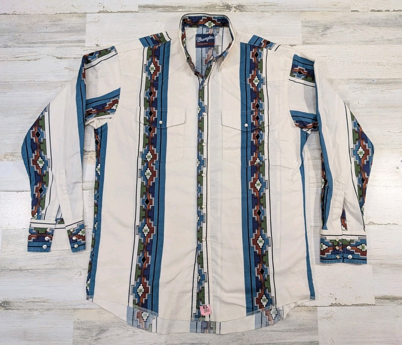 Vtg Wrangler Shirt Mens Large Southwest Aztec Checotah Pearl Snap Button Down