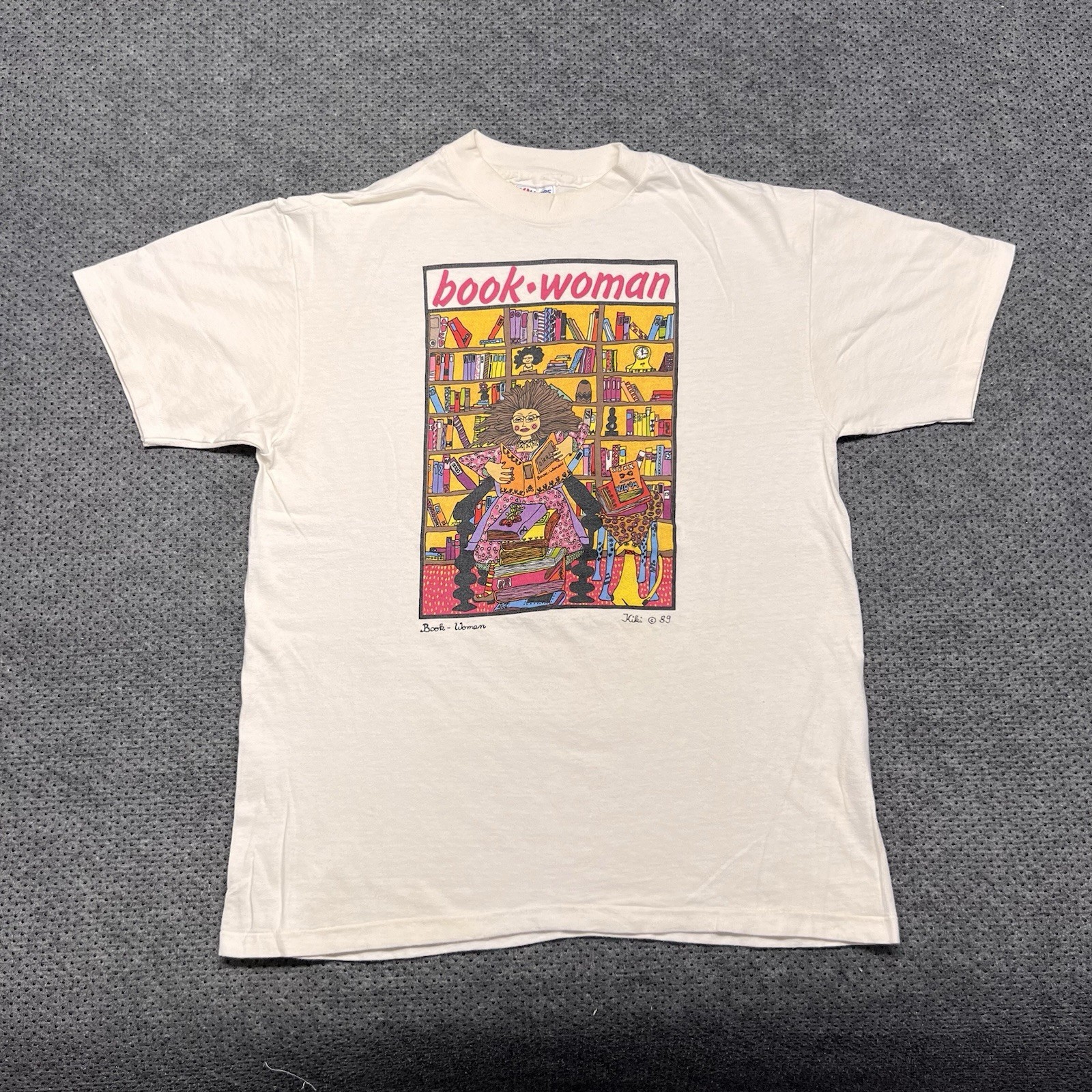 Vintage 1989 Kiki Suarez Book Woman Art T Shirt Hanes Large Rare Men’s White Vintage 1989 Kiki Suarez Book Woman Art T Shirt Hanes Large Rare Men’s White