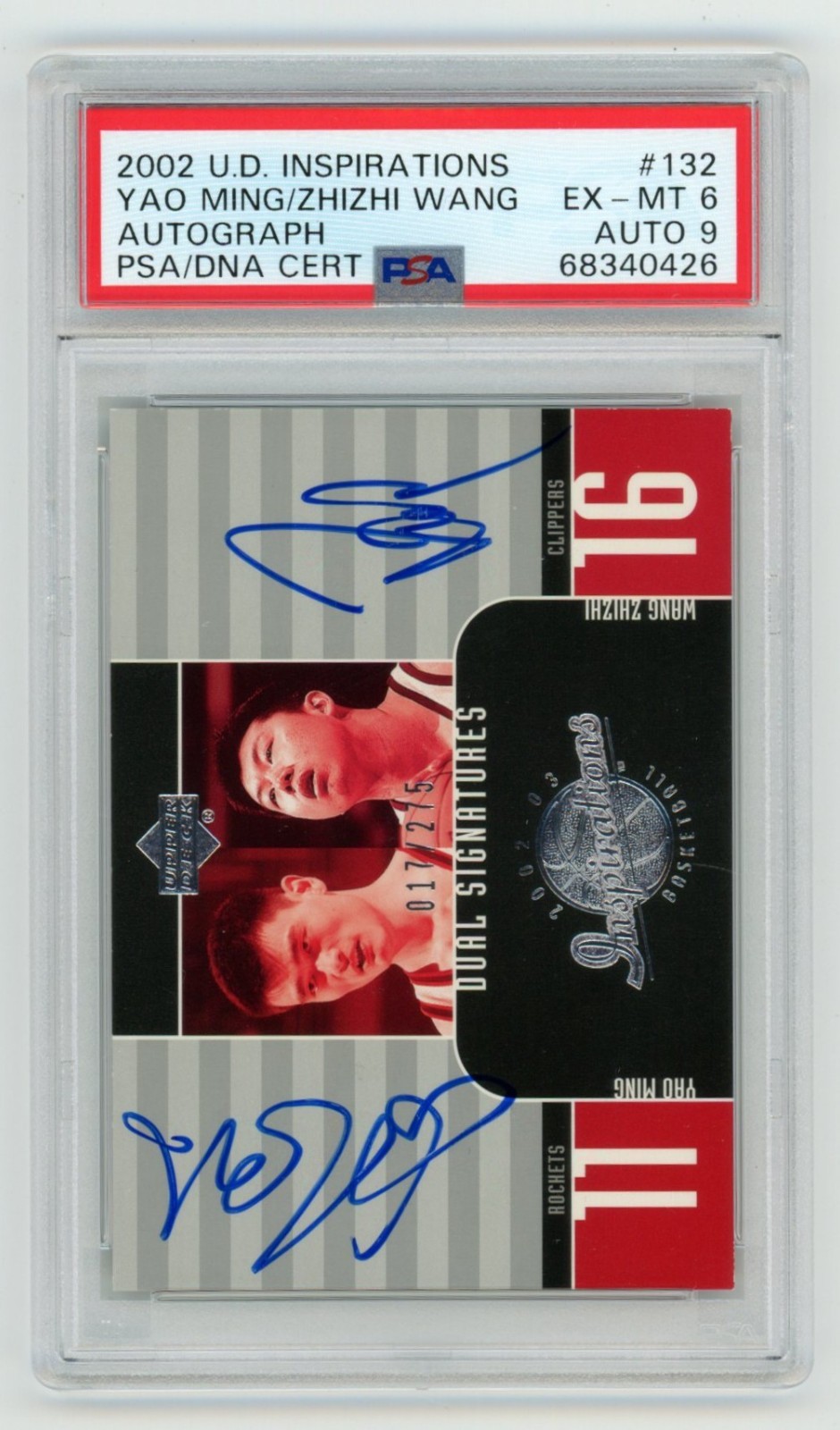 PSA 6 2002-03 UD Inspirations Dual Signatures Yao Ming Wang Zhizhi Auto /275 PSA 6 2002-03 UD Inspirations Dual Signatures Yao Ming Wang Zhizhi Auto /275