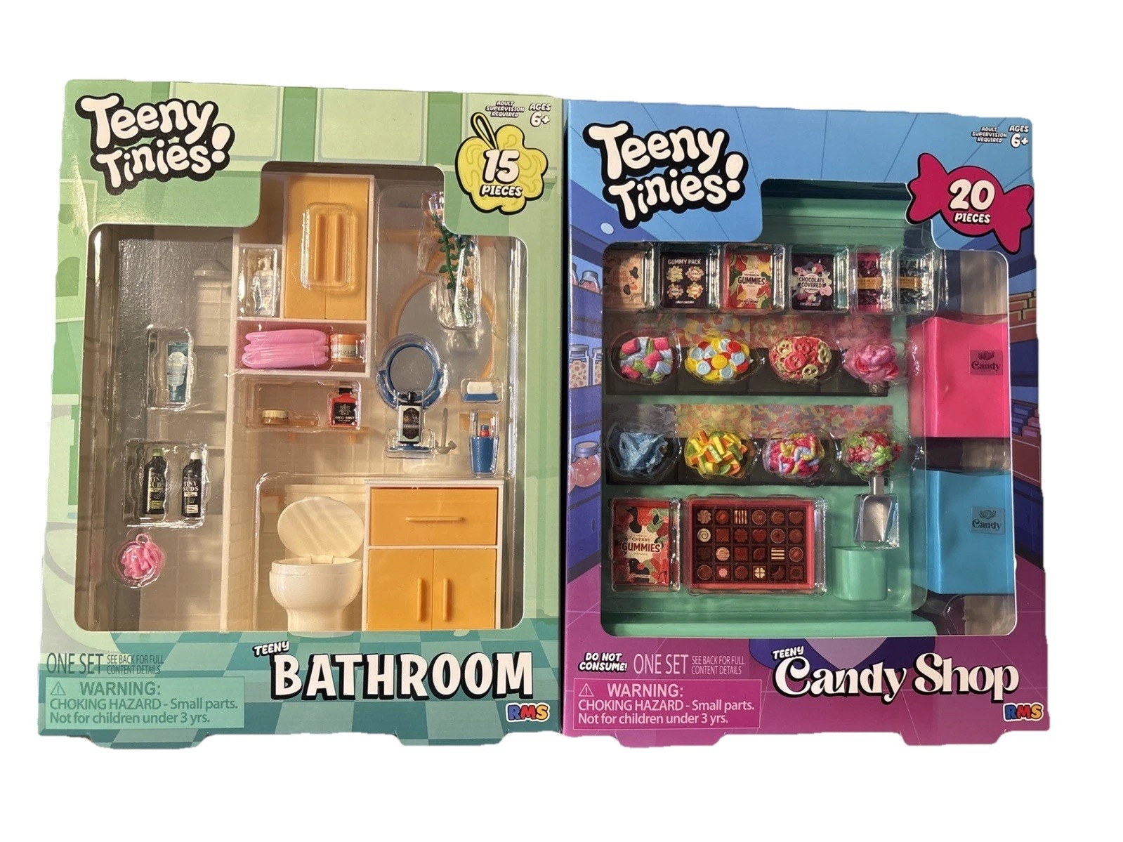 New Release Teeny Tinies Teeny Bathroom and Candy Shop Play Sets Lot of 2 NIB