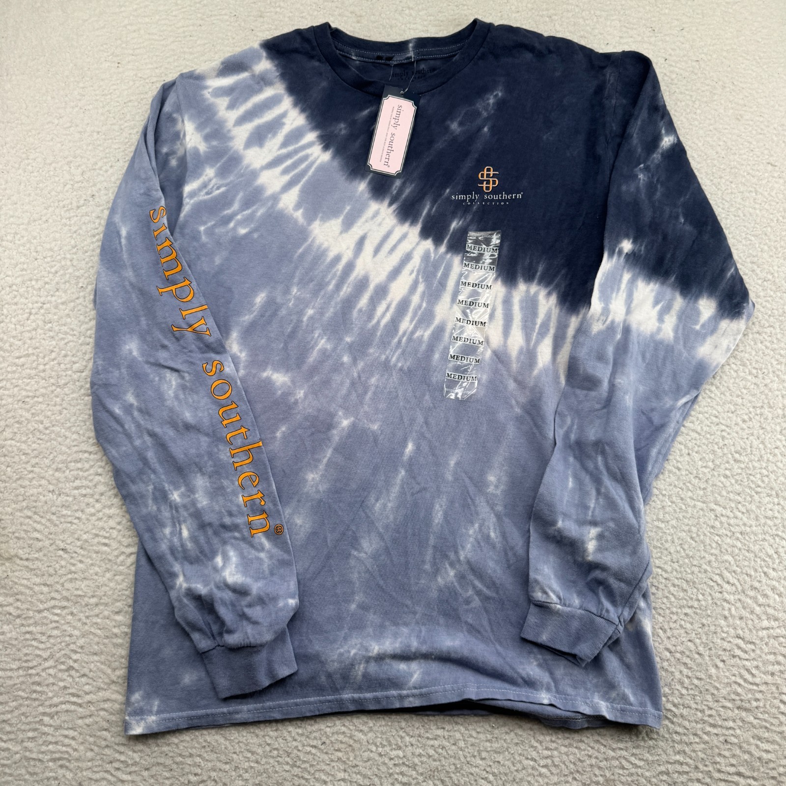 NWT Simply Southern Stay Wild Shirt Womens Medium Blue Tie-Dye Long Sleeve Tee