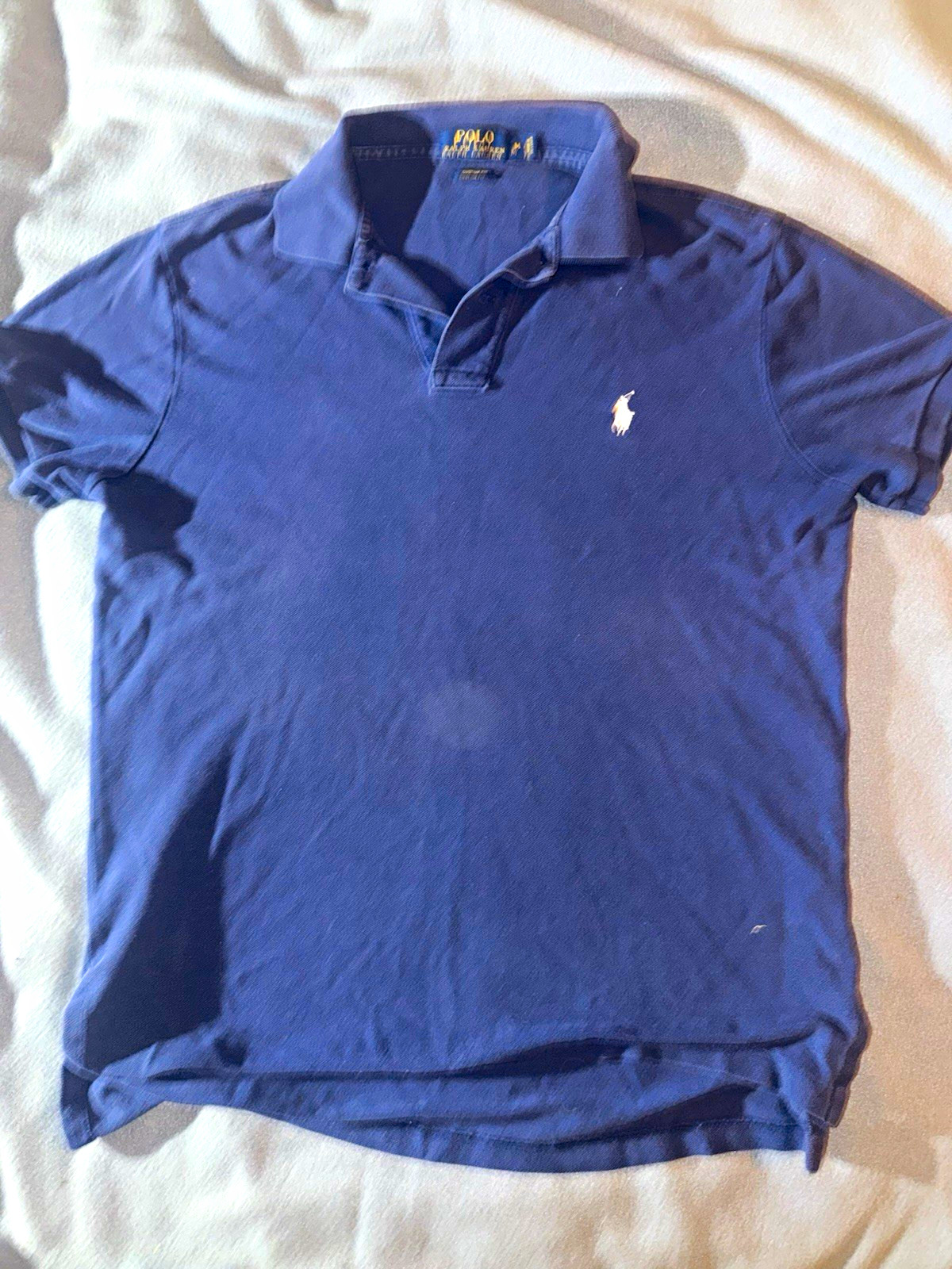 Polo Ralph Lauren Mens Medium Navy Blue Custom Fit Polo Shirt White Pony Logo Polo Ralph Lauren Mens Medium Navy Blue Custom Fit Polo Shirt White Pony Logo