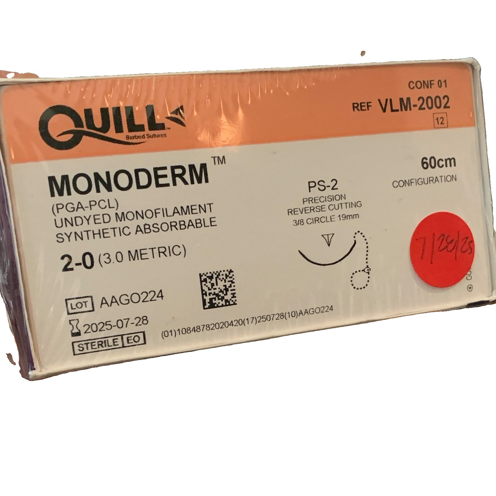 Quill MONODERM PS-2 Barbed Suture 2-0 60cm Surgery REF VLM-2002