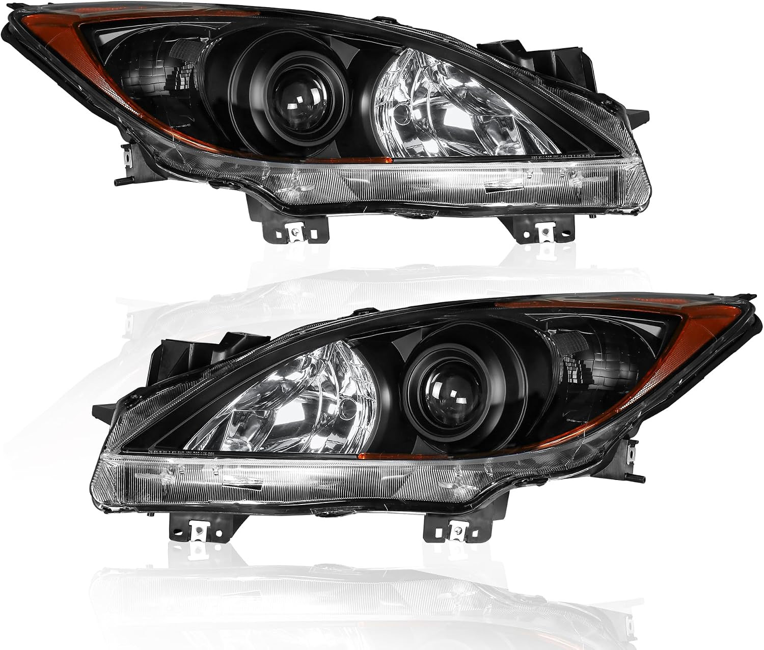 Headlights Assembly for 2010-2013 Mazda 3 Sport Black Clear Amber Halogen Pair Headlights Assembly for 2010-2013 Mazda 3 Sport Black Clear Amber Halogen Pair