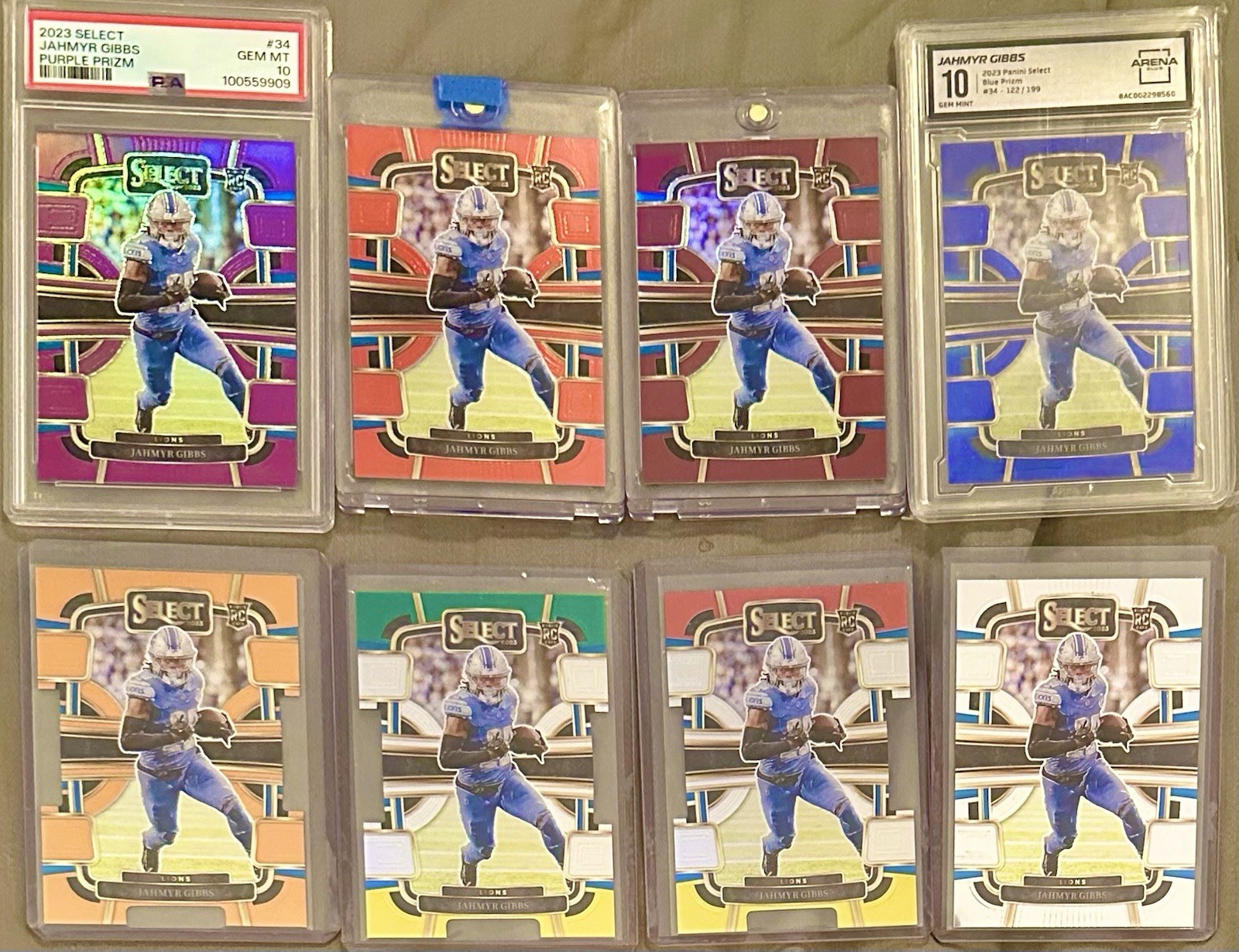 2023 Panini Select Jahmyr Gibbs Prizm Partial Rainbow RC) 8 Total Some Graded