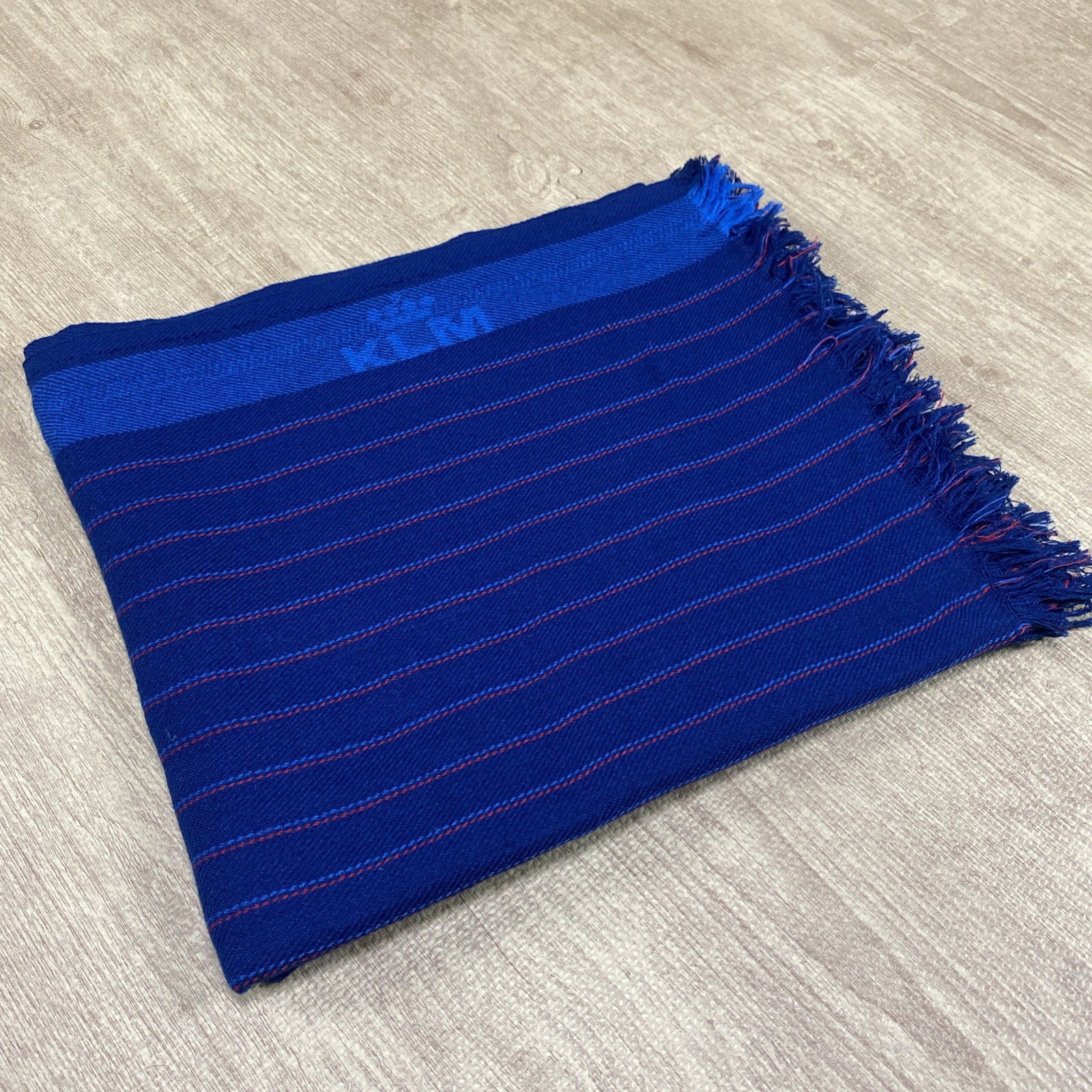 VTG KLM ROYAL AIRLINE DUTCH STRIPED FRINGE THROW ACRYLIC BLUE RED CABIN 64X52 VTG KLM ROYAL AIRLINE DUTCH STRIPED FRINGE THROW ACRYLIC BLUE RED CABIN 64X52