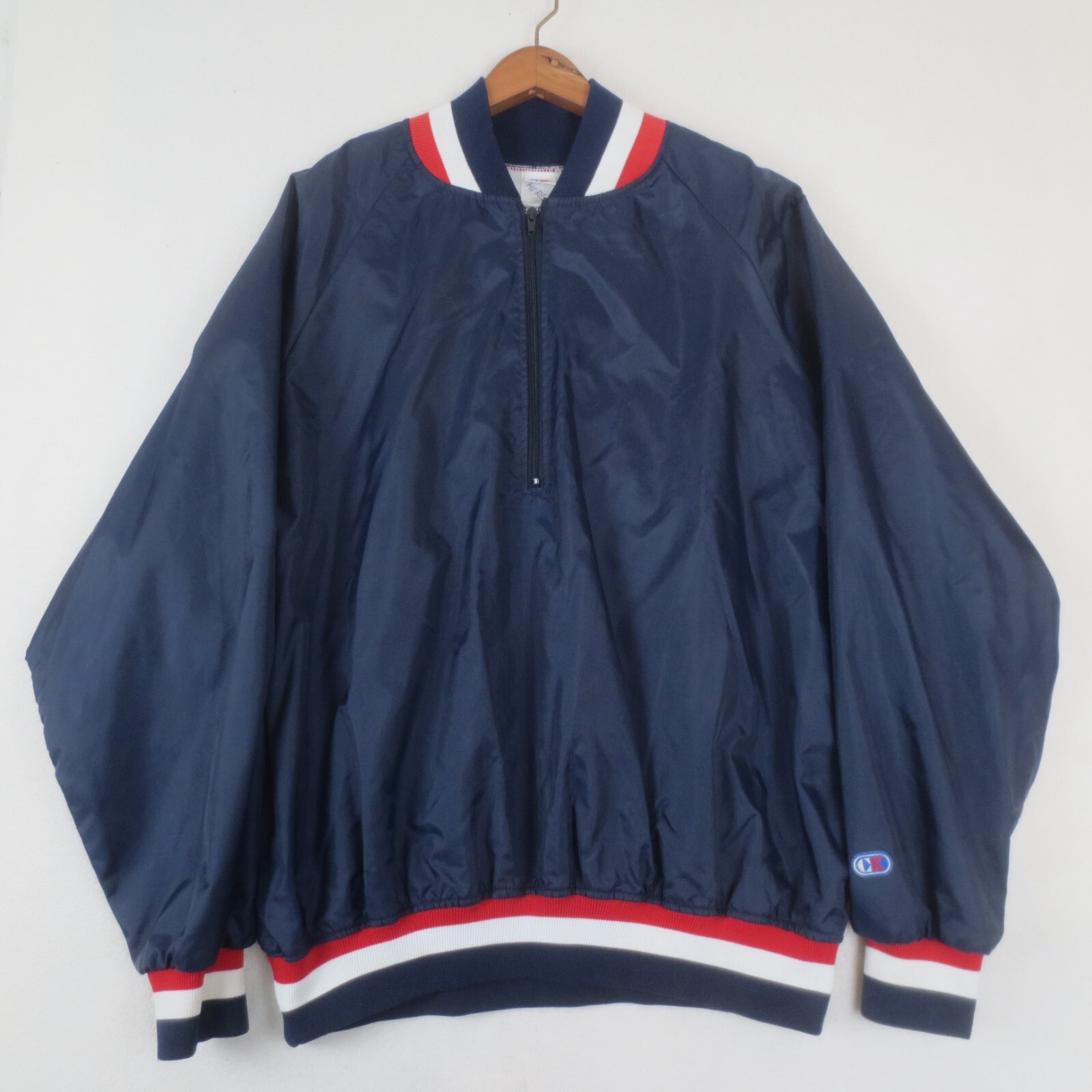 VTG Cliff Keen Athletic Jacket Mens XL Navy Nylon 1/4 Zip Retro Windbreaker USA