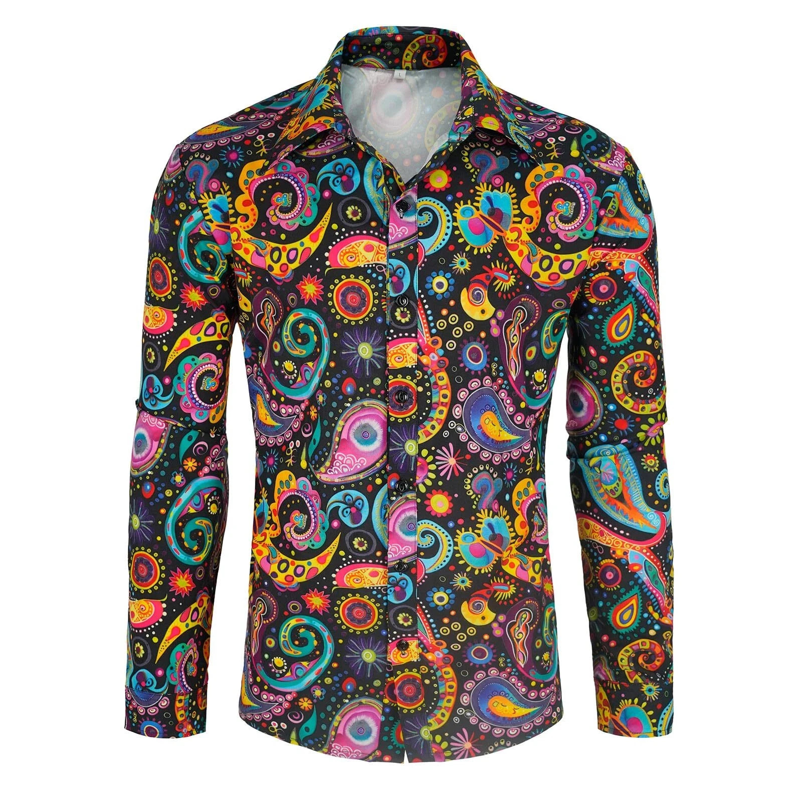 Men_s 70s disco shirt Paisley 1970s casual top retro floral long sleeved butt