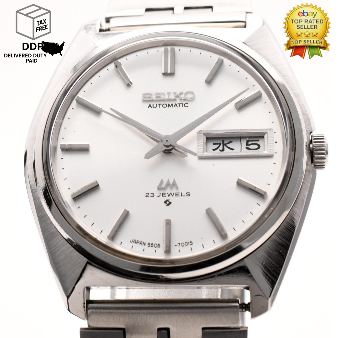Vintage [ Exc+5 ] SEIKO LM Lord Matic 5606-7000 Automatic 23J Silver Watch JAPAN