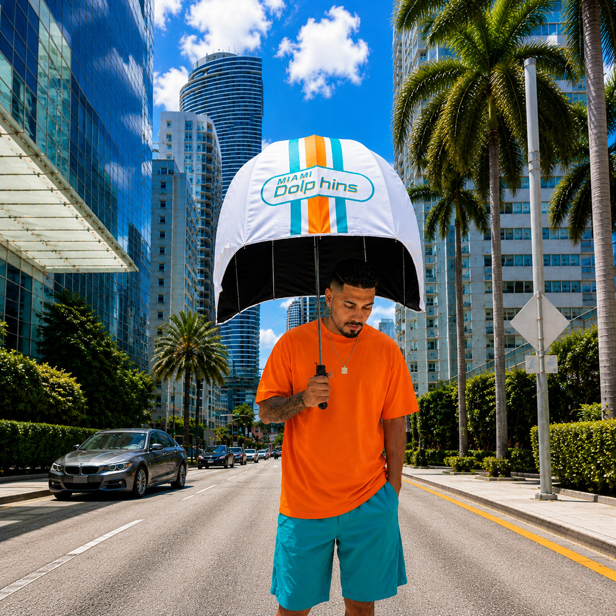 Rare Miami Fins Fan Dolphins Helmet Umbrella Rare Miami Fins Fan Dolphins Helmet Umbrella