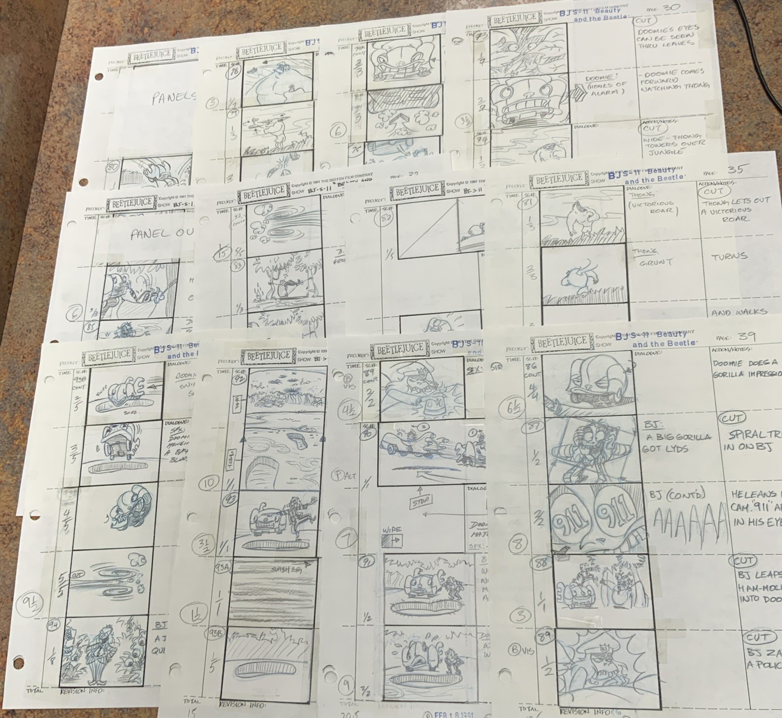 Beetlejuice Original Production Animation Storyboard Nelvana Tim Burton 1991
