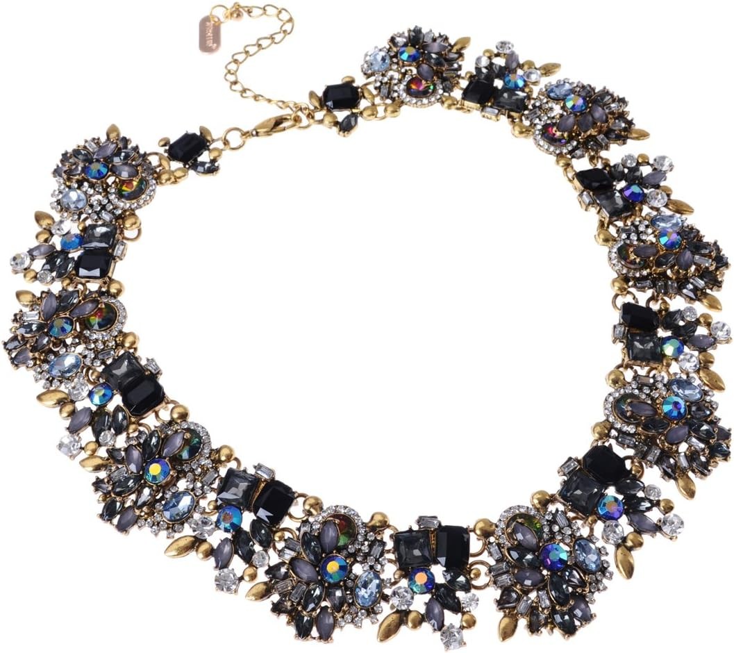 Crystal Rhinestone Statement Necklace, Vintage Chunky Chain Choker Black01 