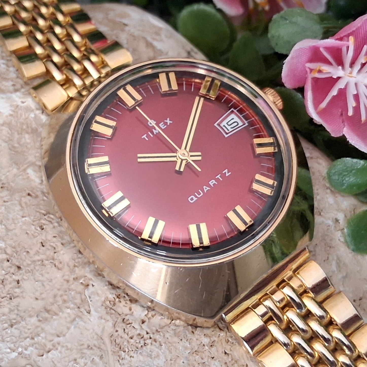 Serviced 1972 Timex Time Machine Q Quartz Electric Men\'s Vintage Watch Red Dial