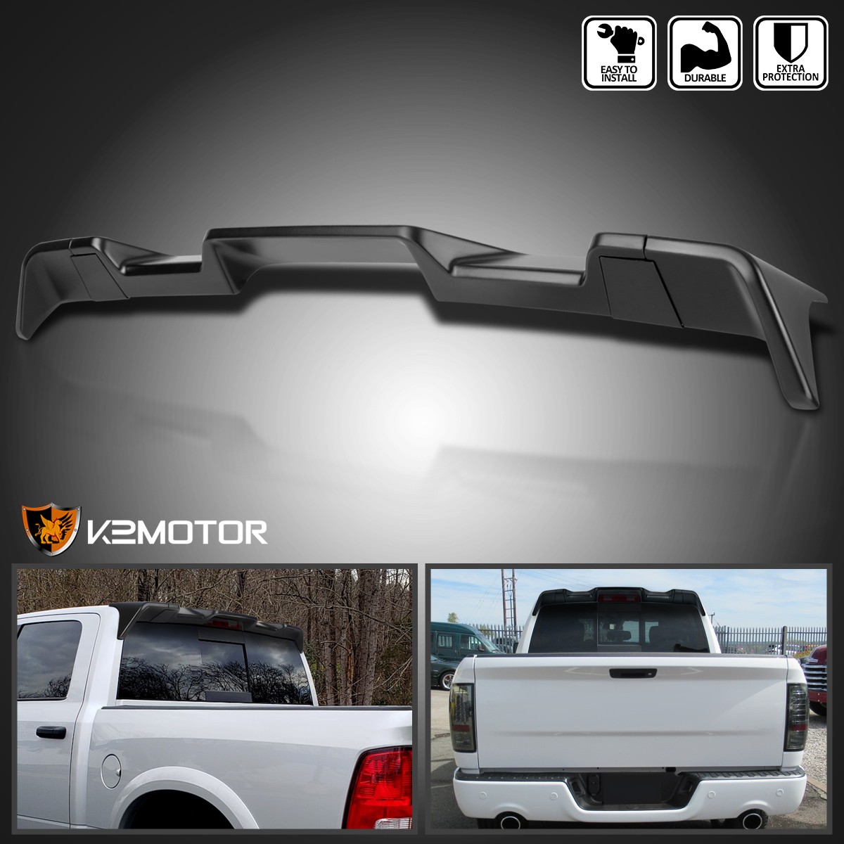 Fits 2013-2018 Dodge Ram 1500 Matte Black Rear Window Roof Top Spoiler Cab Wing