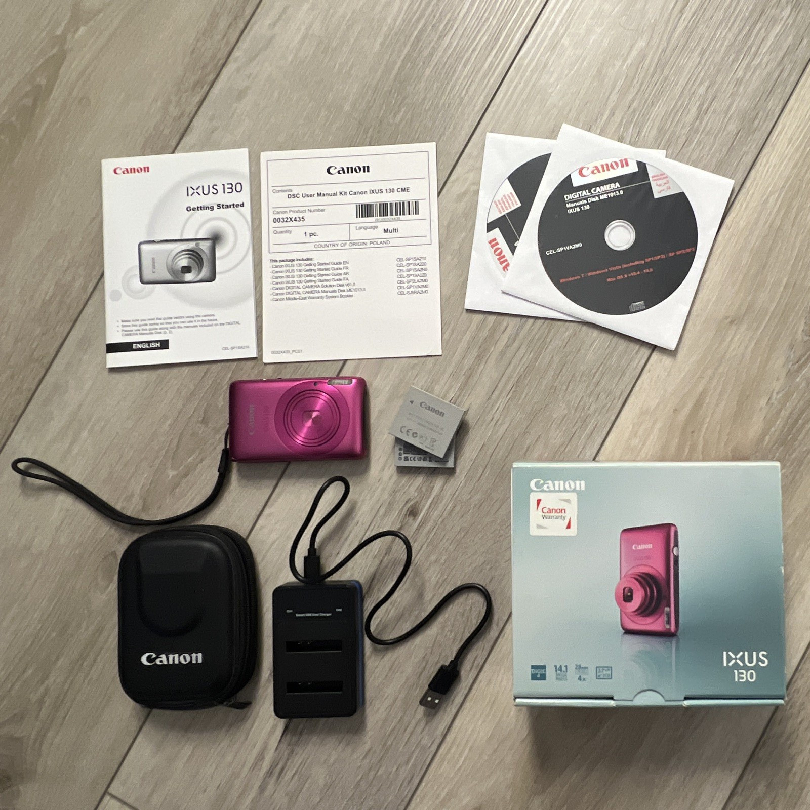 Canon IXUS 130 Camera Pink 14.1MP 4x Zoom IS Bundle w/ Case. 2 Batteries